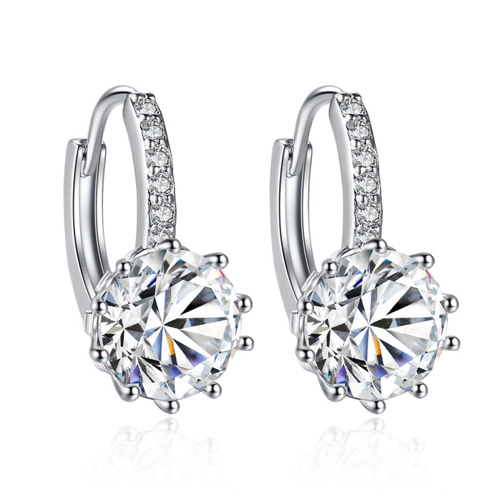 Silver & Gold Round Leverback Drop Earrings for Women | Rhinestone Hoop Dangle Earrings | Fashion Jewelry for Girls & Teens | Perfect for Parties, Weddings & Date Nights