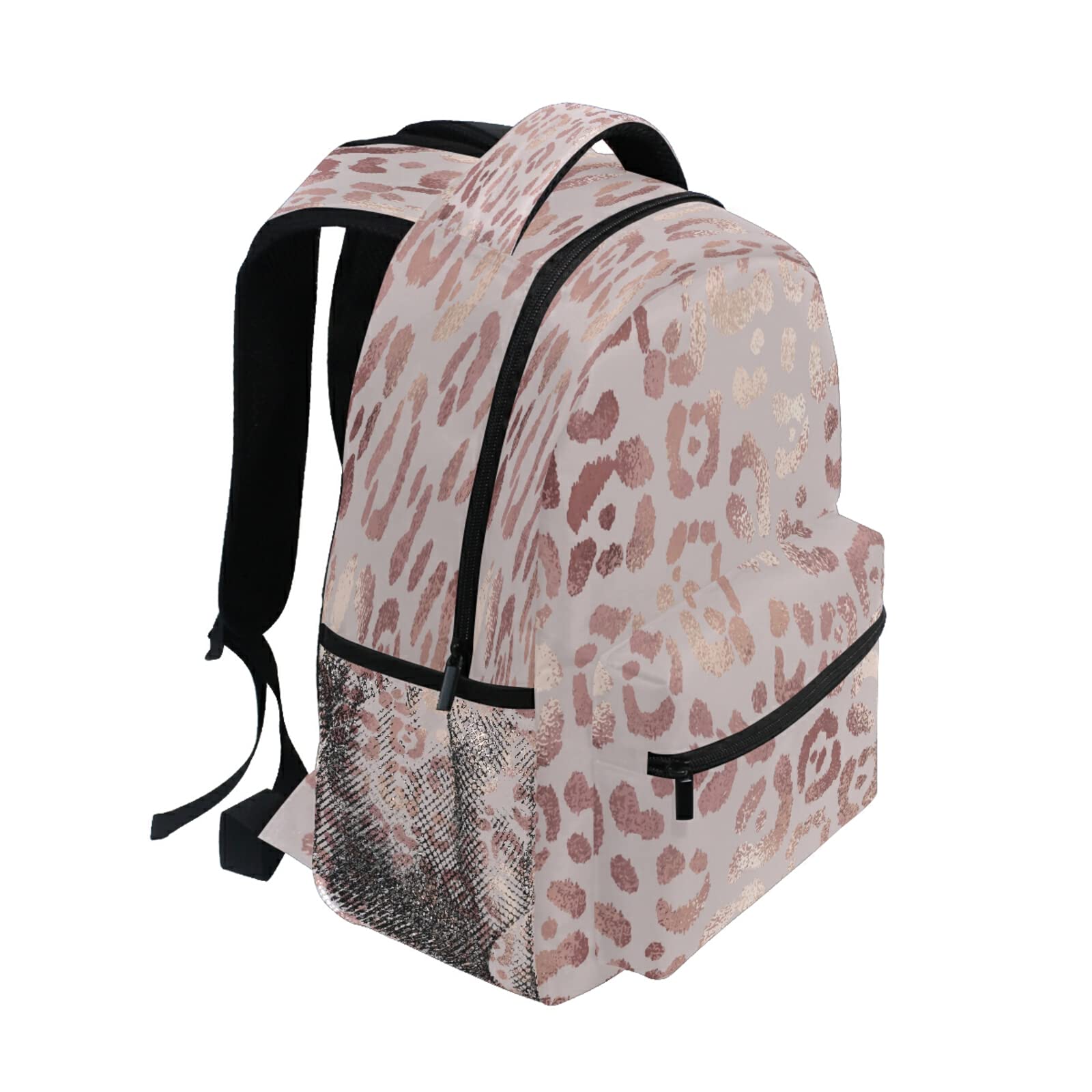 Leopard Print Cheetah Rose Gold Backpack for Girls - Stylish School Bag, Bookbag & Travel Daypack (One Size) - Perfect for School, College, Travel & Everyday Use