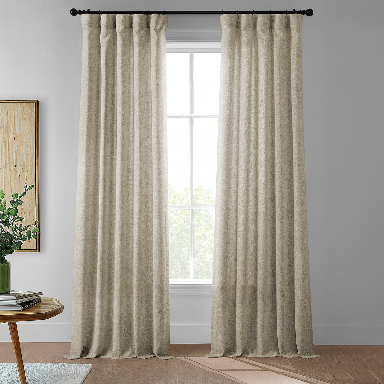 Rustic Oatmeal Farmhouse Faux Linen Sheer Curtains - Set of 2 Panels for Living Room, Bedroom & Kitchen - Light Filtering Window Treatments for Cozy Home Decor