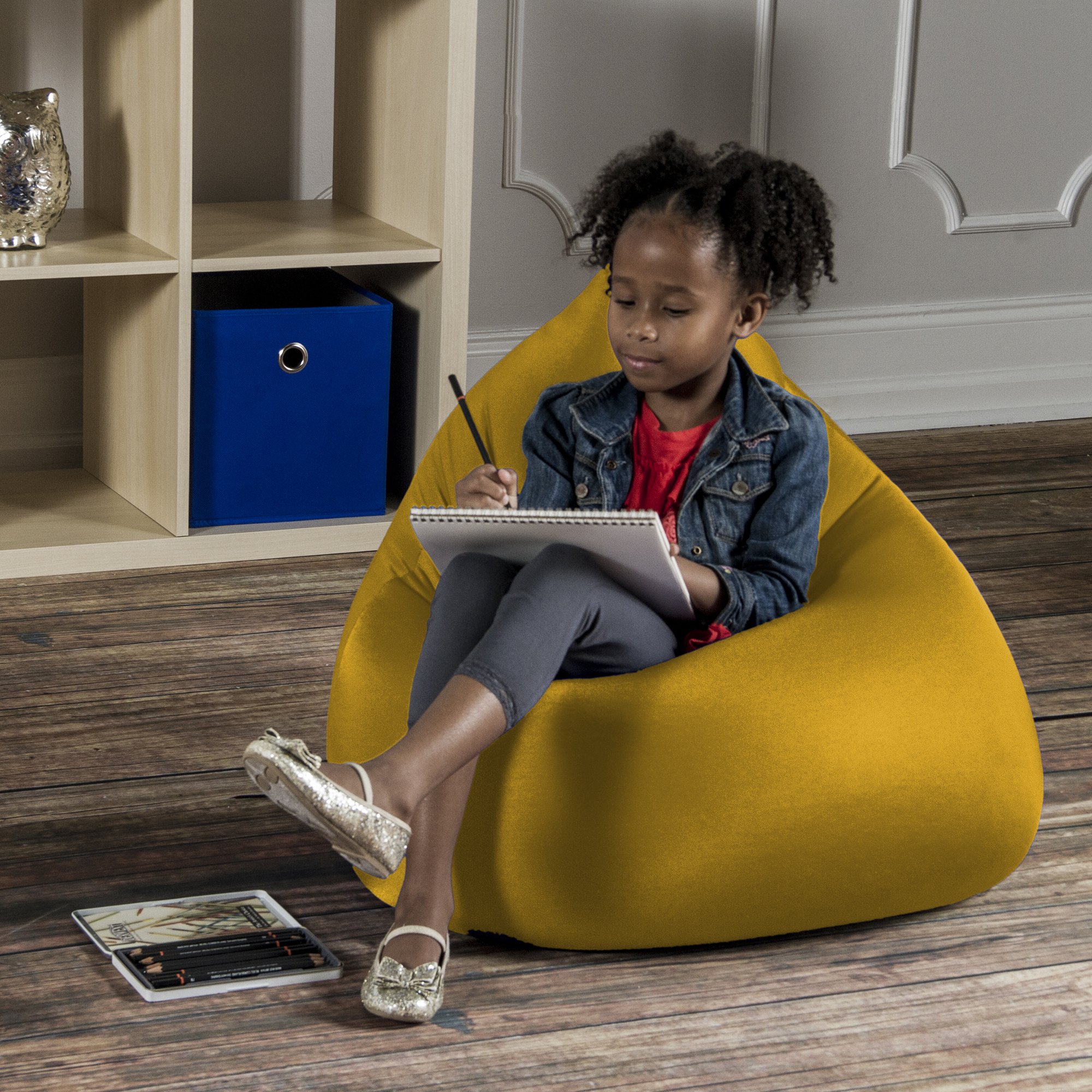 Jaxx Nimbus Kids Spandex Bean Bag Chair - Soft & Comfortable Gold Lounge Seat for Children's Room, Playroom, or Dorm - Perfect for Reading, Gaming & Relaxing