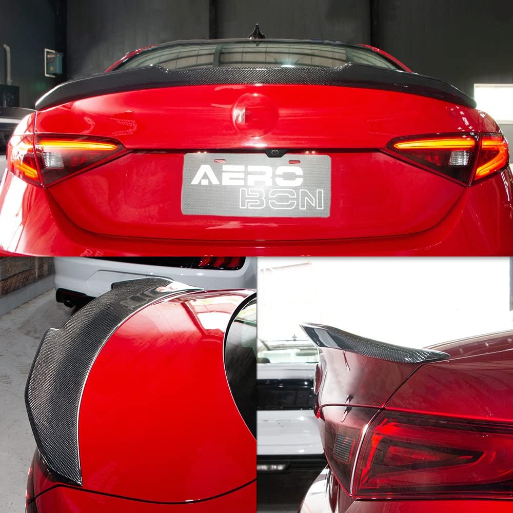Premium AeroBon Real Carbon Fiber Trunk Spoiler for 2017-2024 Alfa Romeo Giulia Sedan - H Style Rear Wing - Enhances Aerodynamics & Sporty Look - Perfect for Car Enthusiasts & Racing Enthusiasts