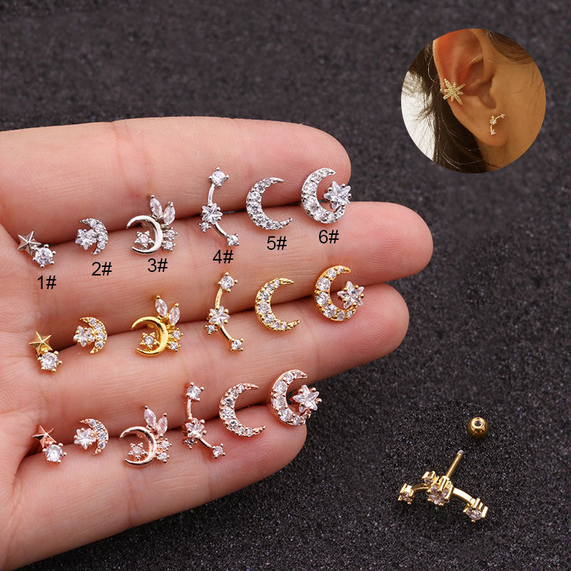 20G Cartilage Tiny Stud Earrings - Moon and Star Design Hypoallergenic Surgical Steel Jewelry | Perfect for Everyday Wear, Gifts & Special Occasions