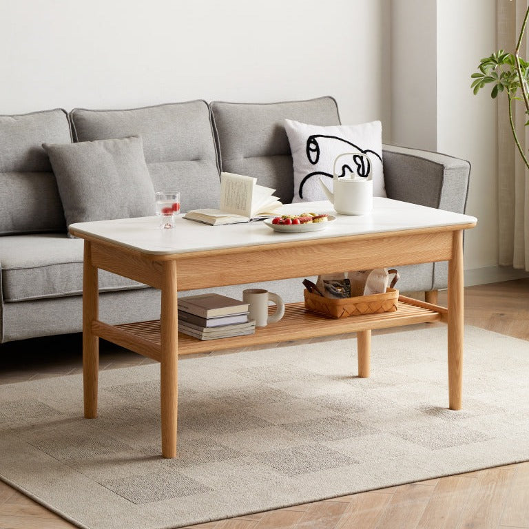 Solid Oak Wood Rocking Coffee Table - Rustic Living Room Furniture for Home Decor, Perfect for Living Room, Lounge, or Patio