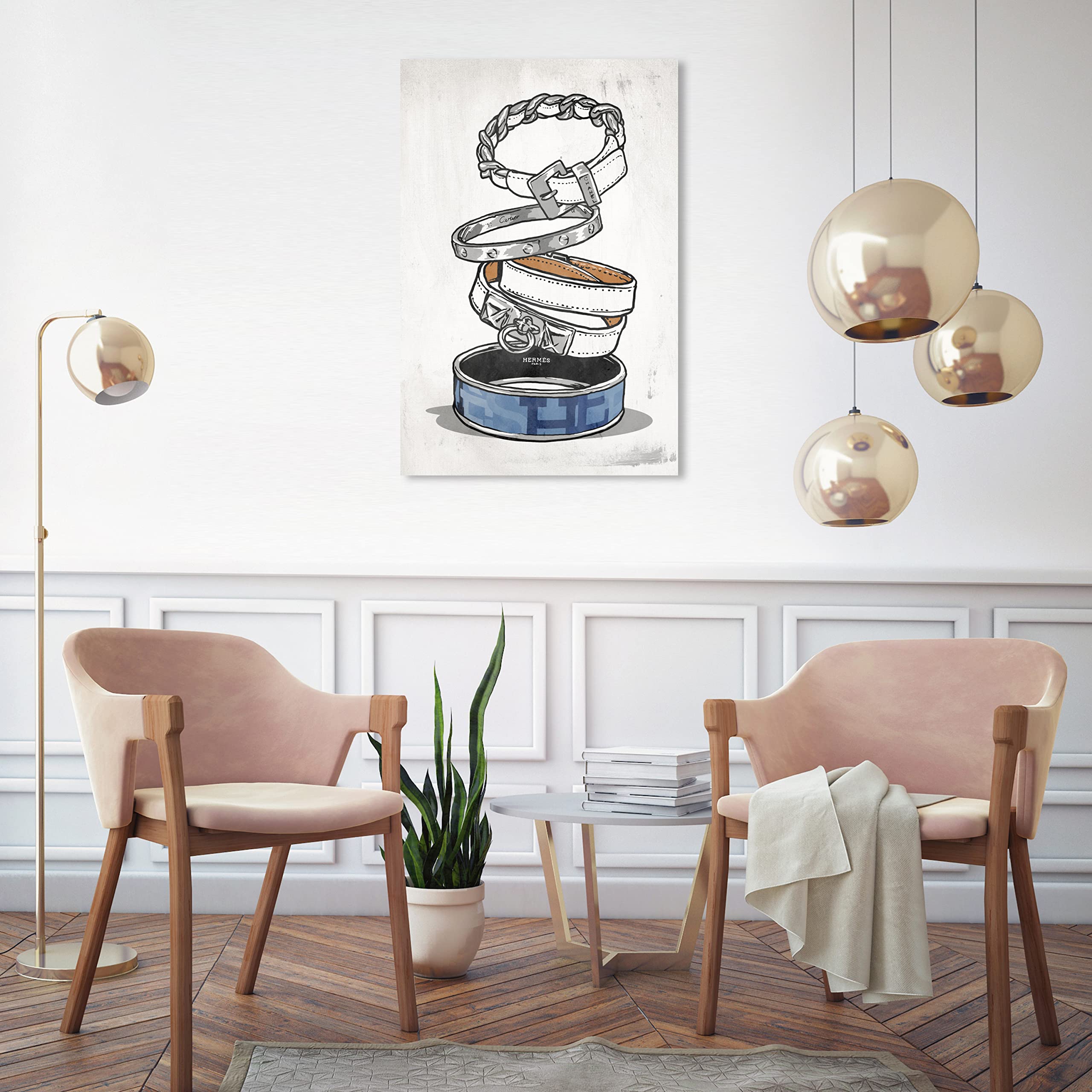 Oliver Gal Artist Co. 'Arm Candy Silver Bangle' Fashion Glam Wall Art Canvas Print - 20x30 Inch Home Decor in White & Blue - Perfect for Living Room, Bedroom & Office Decor