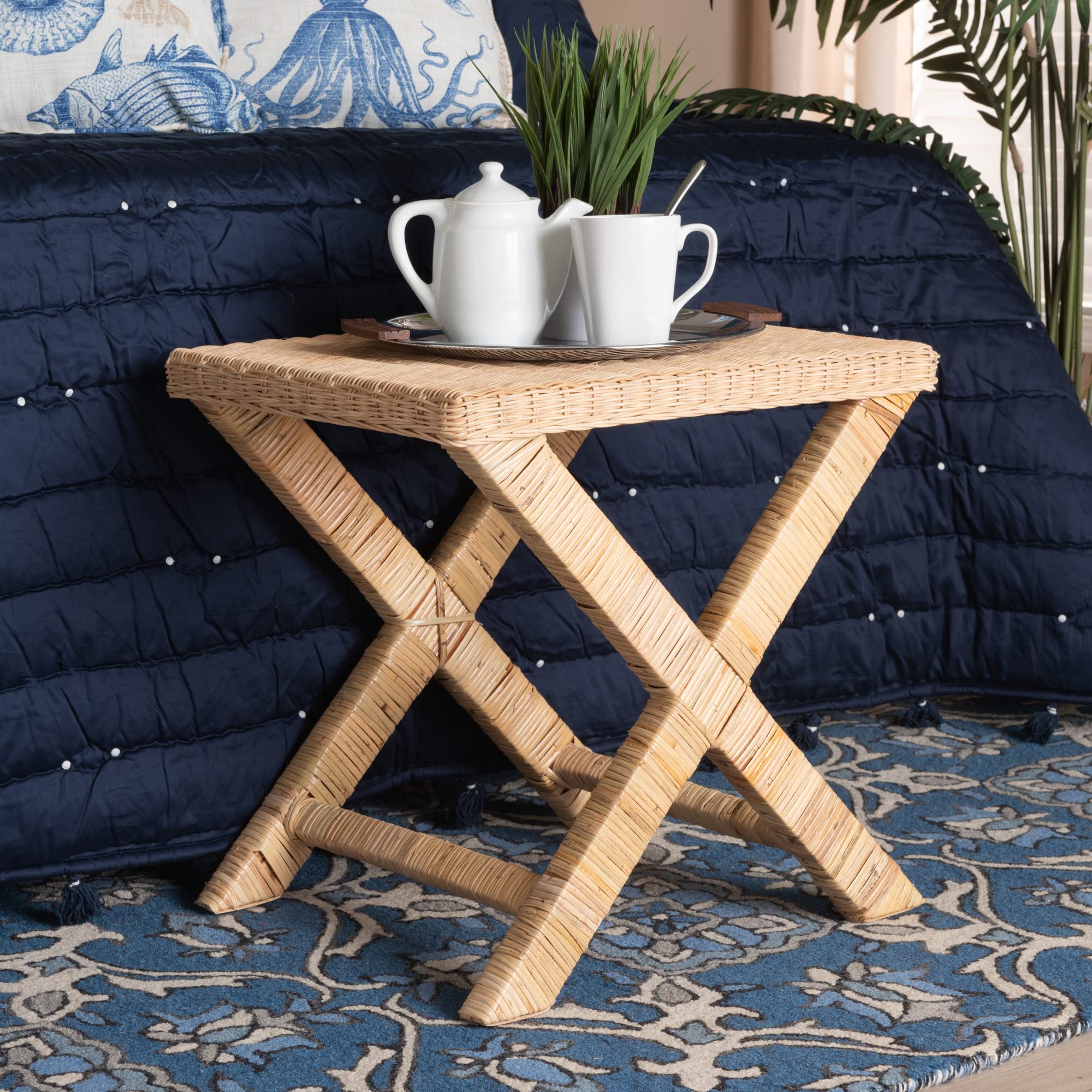 Natural Rattan Accent Bench - Handwoven Bali & Pari Style - Boho Chic Home Decor - Perfect for Living Room, Bedroom, or Patio Seating