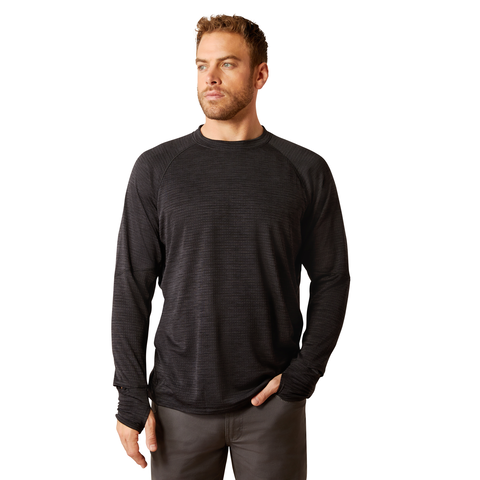 Rebar Gridwork Crewneck Long Sleeve T-Shirt for Men - Black | Construction Work, Casual Wear & Outdoor Activities