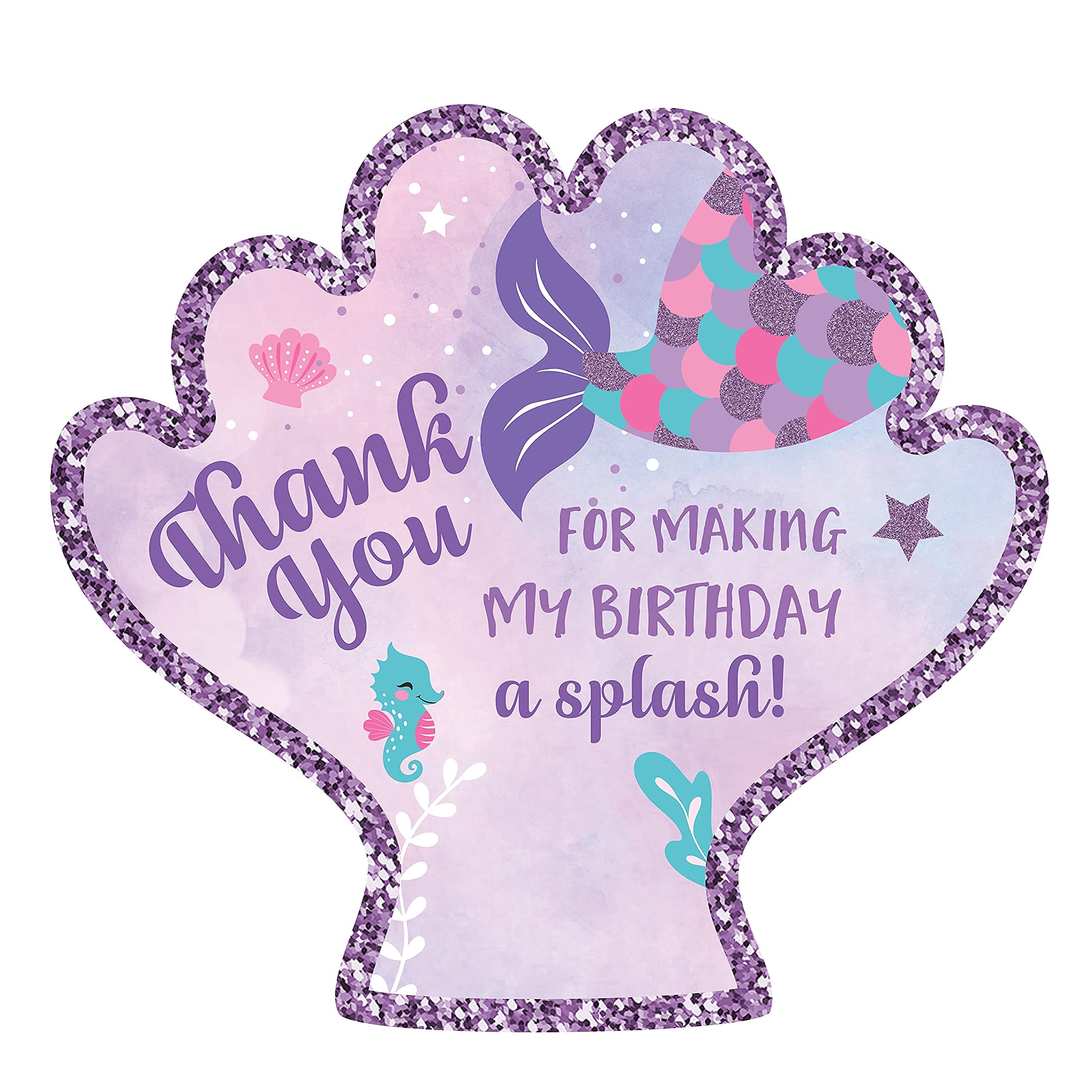 48pcs Mermaid Thank You Stickers - Cute Sea Creature Sticker Tags for Goodie Bags, Envelopes, Scrapbooking | Perfect for Under The Sea Party Favors, Baby Showers, Gender Reveals & Kids Birthday Decorations | Ocean Theme Party Supplies & Classroom Rewards