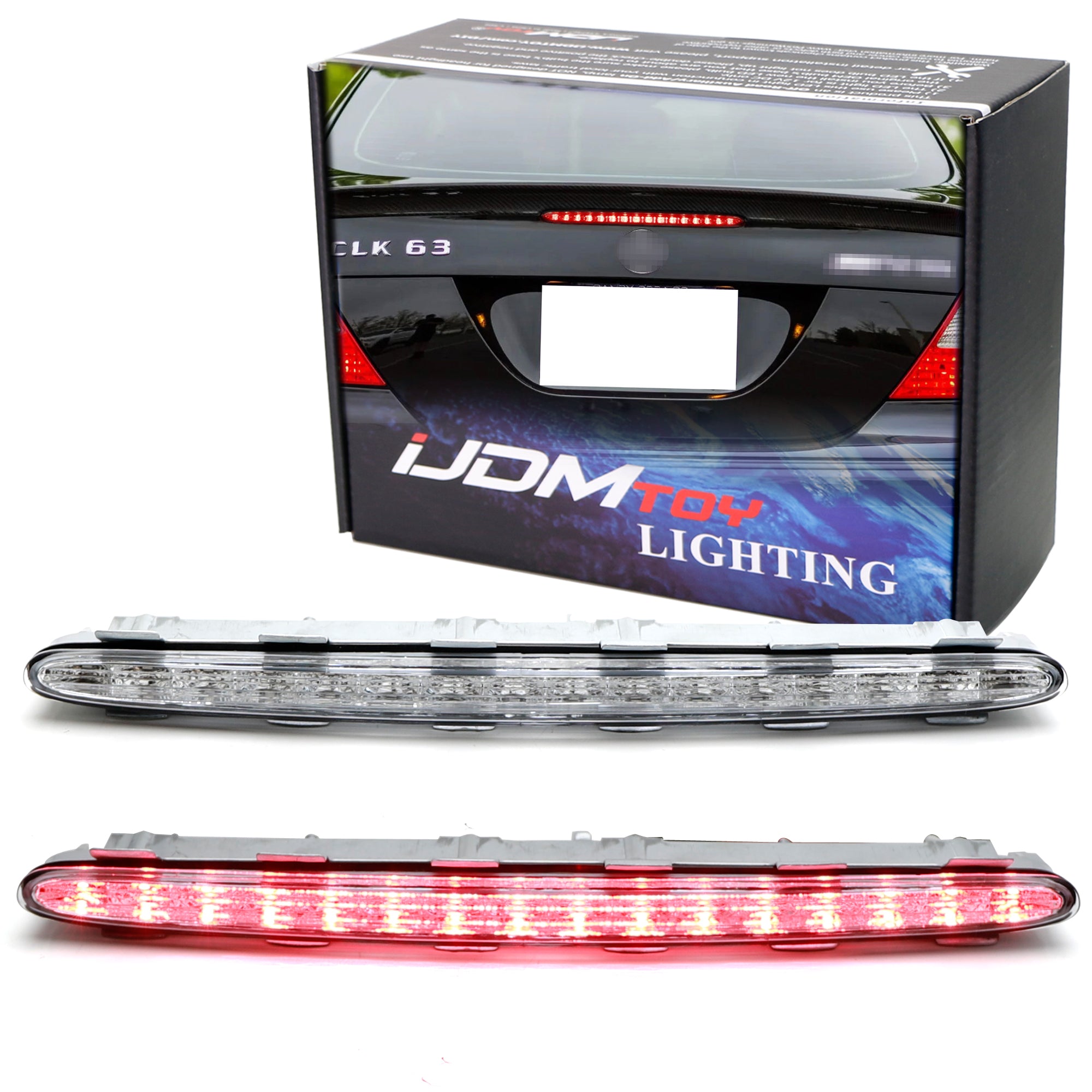 Euro Clear Lens Full LED Trunk Lid 3rd Brake Light for 2003-2009 Mercedes W209 CLK Class - High Visibility Safety Upgrade for Night Driving & Custom Car Styling