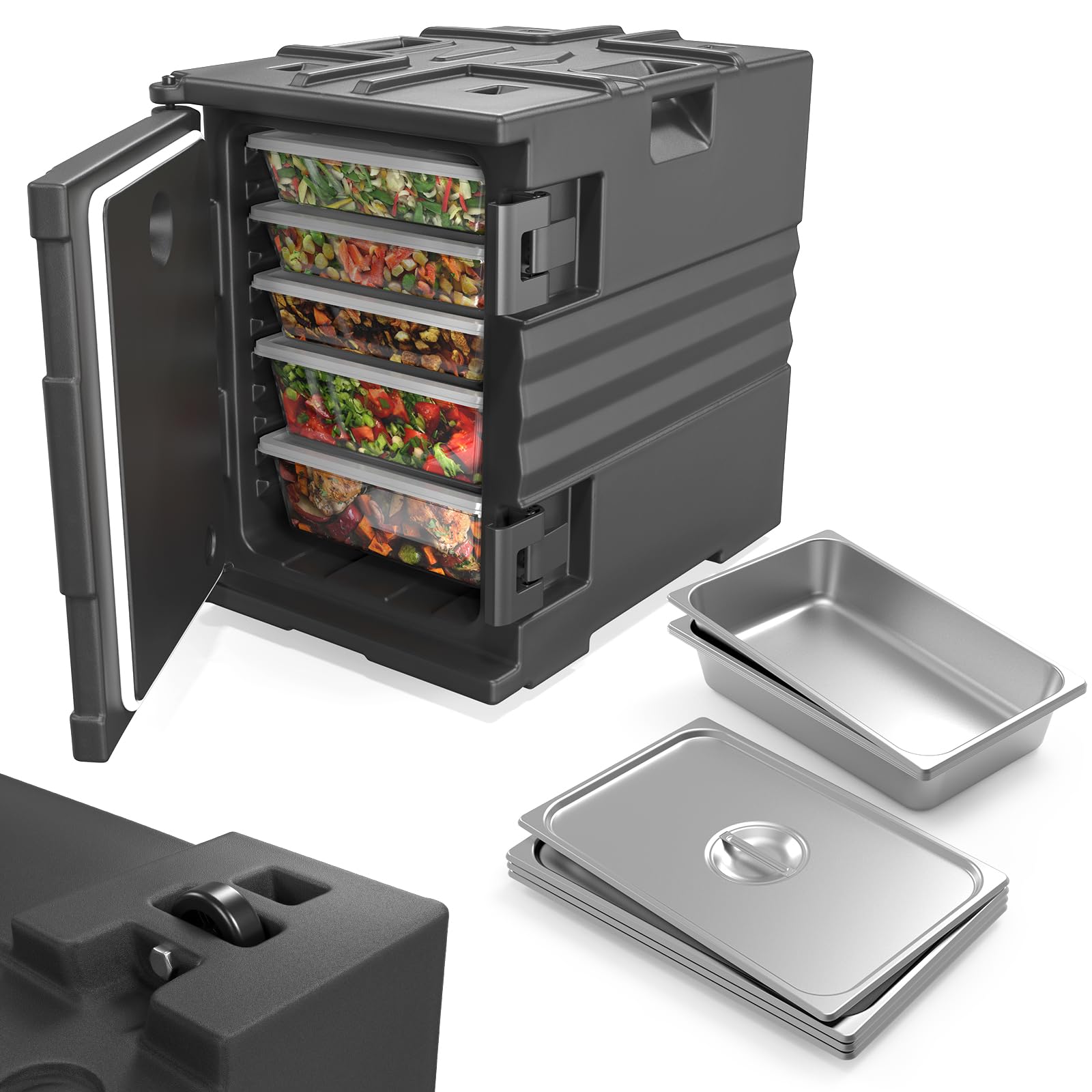 ROVSUN 82 QT Insulated Food Pan Carrier with Wheels - NSF Certified Hot Box Food Warmer for Catering, Restaurants & Events | Double Buckles & Handles | Stackable Design | Perfect for Buffets, Parties, Outdoor Dining & Commercial Kitchen Use