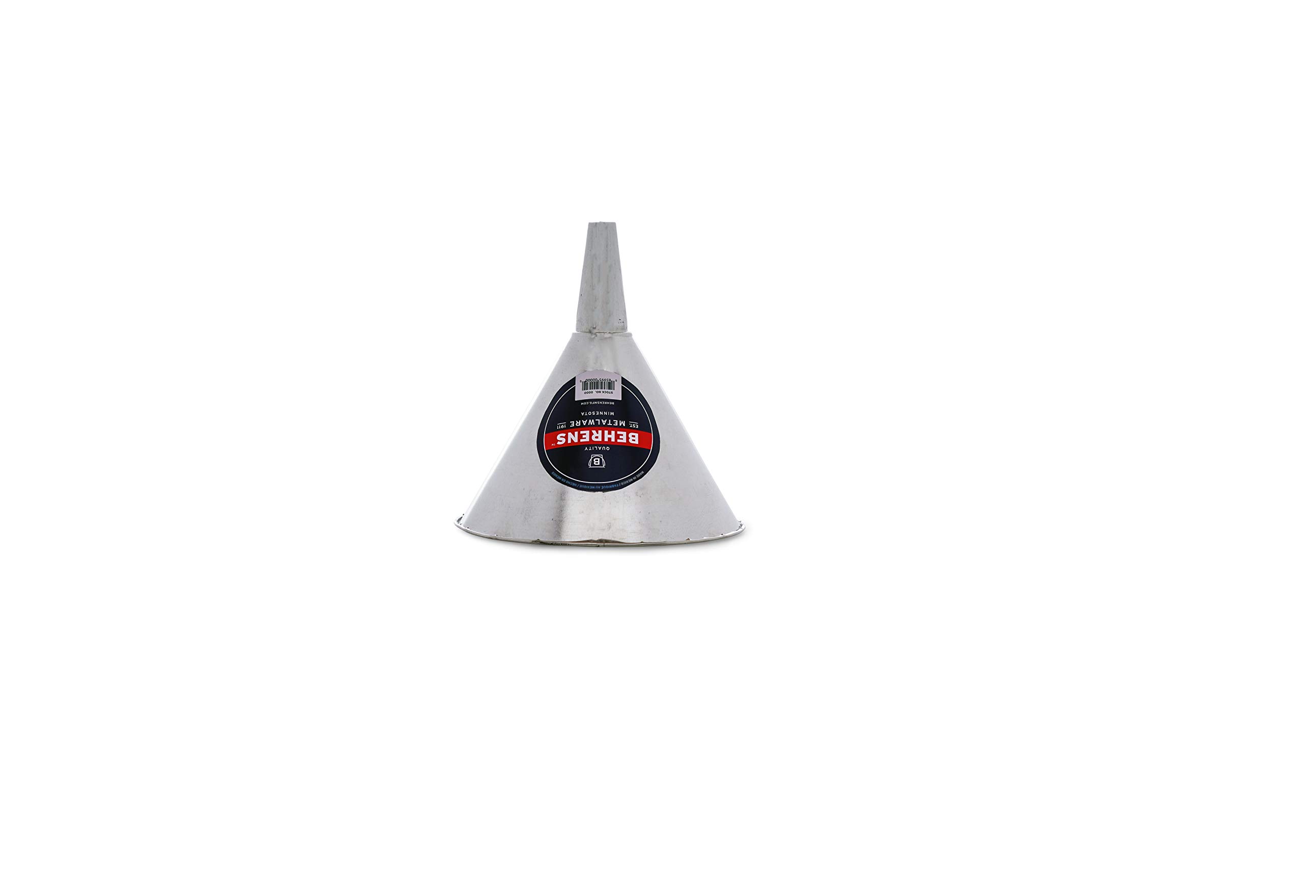 Behrens Bf60 All Purpose Tin Funnel - 3 Quart Capacity for Kitchen, Garage & DIY Projects | Durable Metal Funnel for Cooking, Oil Changes & Home Use