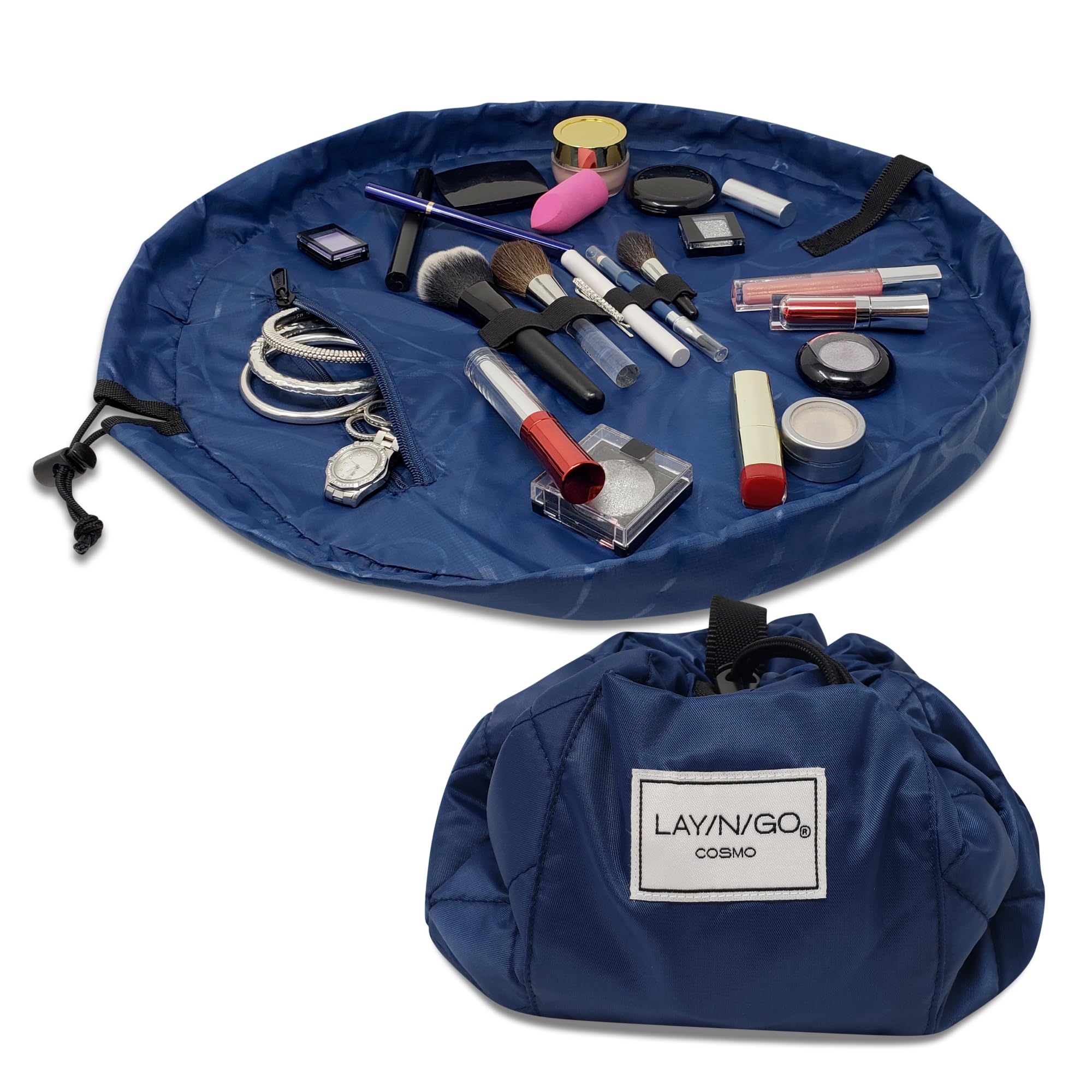 Lay-n-Go Cosmo Drawstring Cosmetic & Makeup Organizer Bag with Zipper Pocket & Makeup Loops - 20