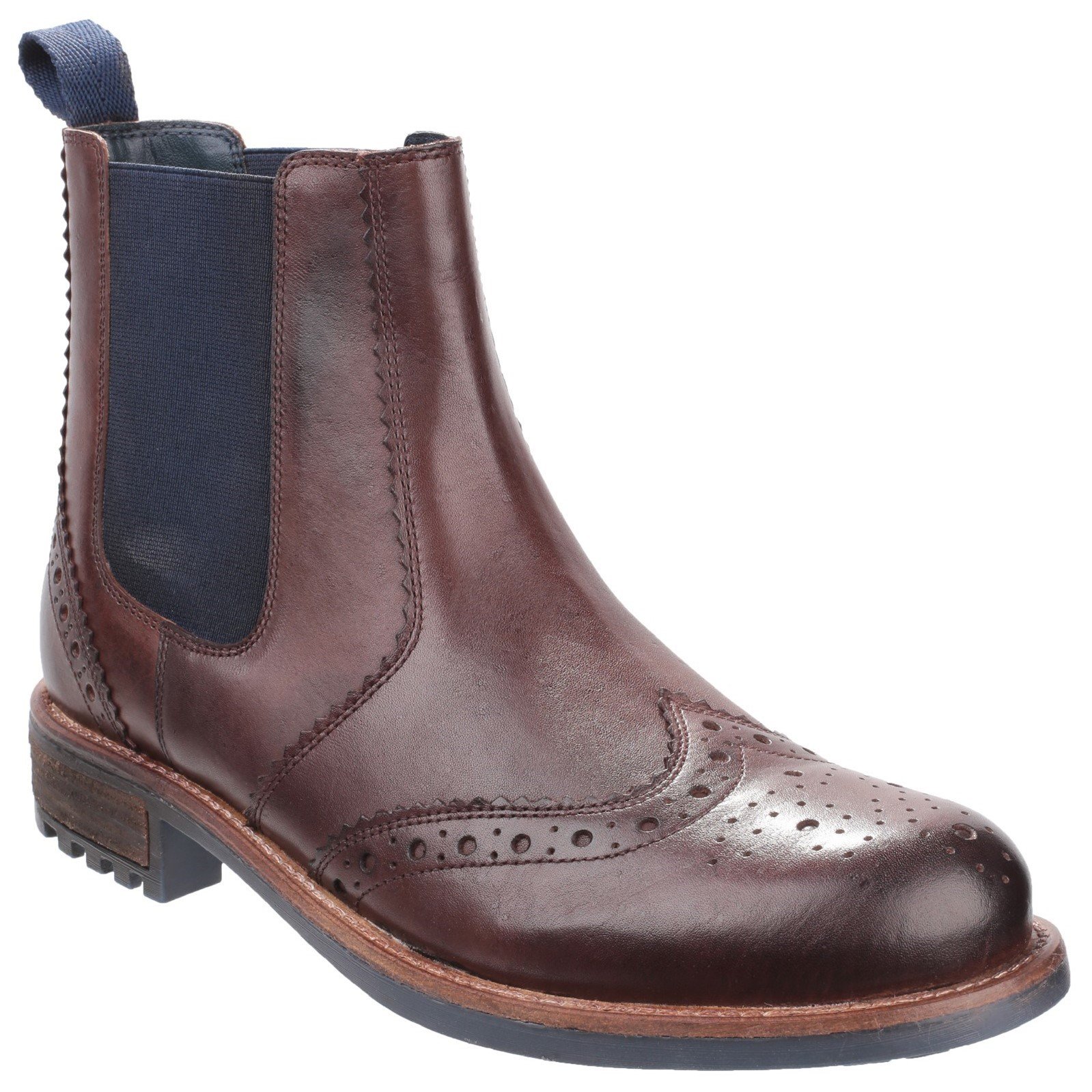 Men's Cirencester Chelsea Brogue Brown Leather Shoes Size UK 9 EU 43 - Stylish & Comfortable for Work, Casual & Formal Occasions