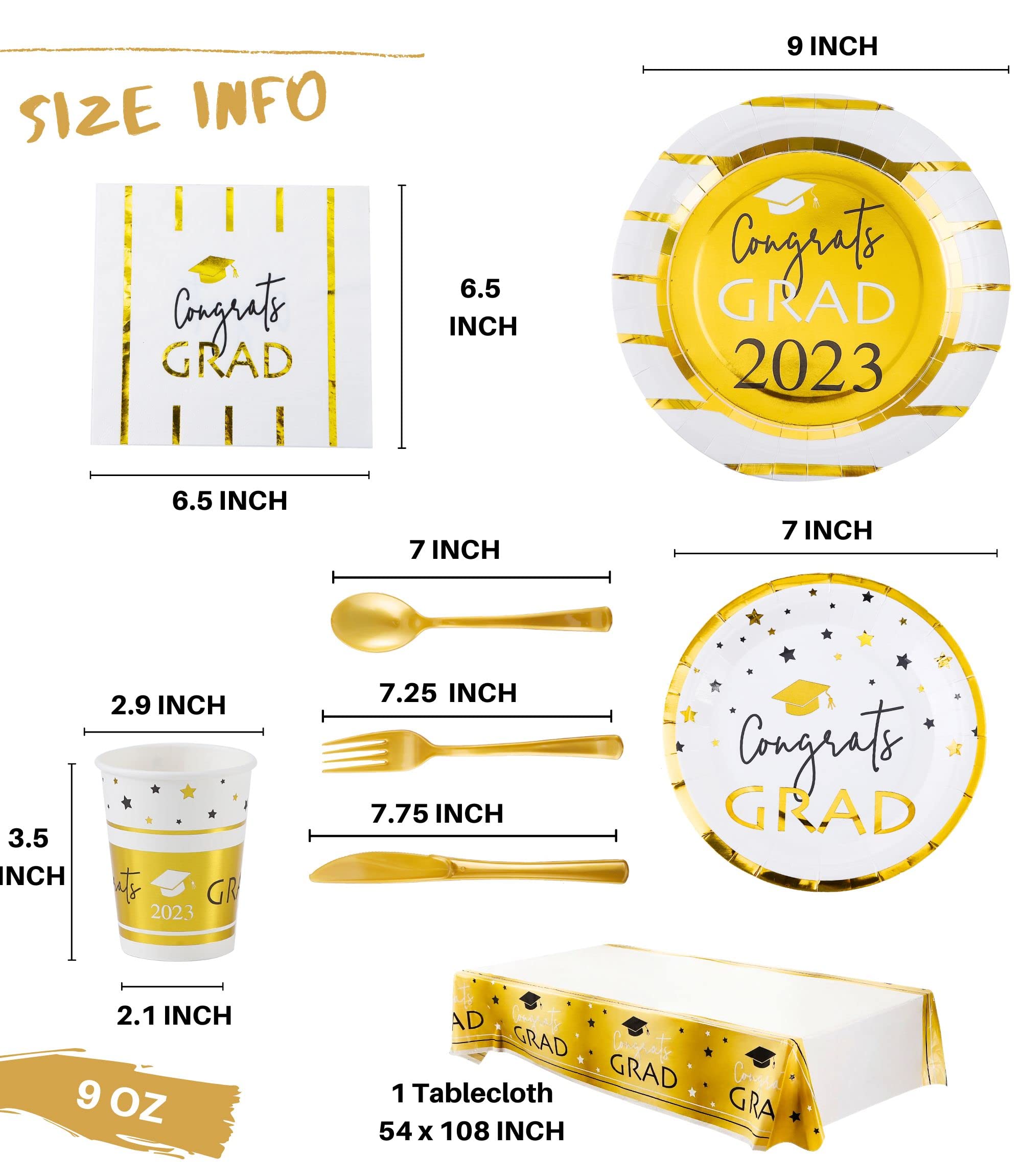 2023 Graduation Party Supplies Set - 16-Piece White & Gold Plates, Napkins, Cups & Cutlery for College Graduation Decorations & Favors - Perfect for Commencement Celebrations, Graduation Dinners & Open House Parties