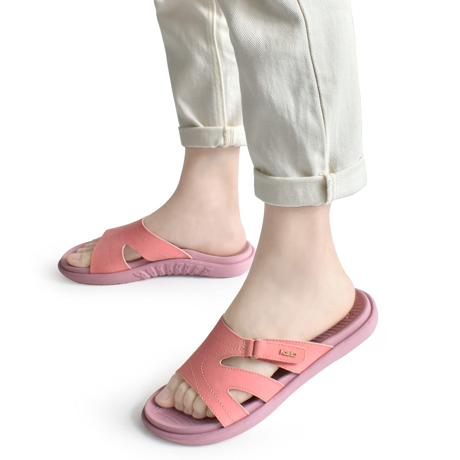 **KuaiLu Women's Orthotic Slides - Lightweight Athletic Yoga Sandals with Thick Cushion & Arch Support for Plantar Fasciitis - Perfect for Yoga, Gym, and Home Comfort**