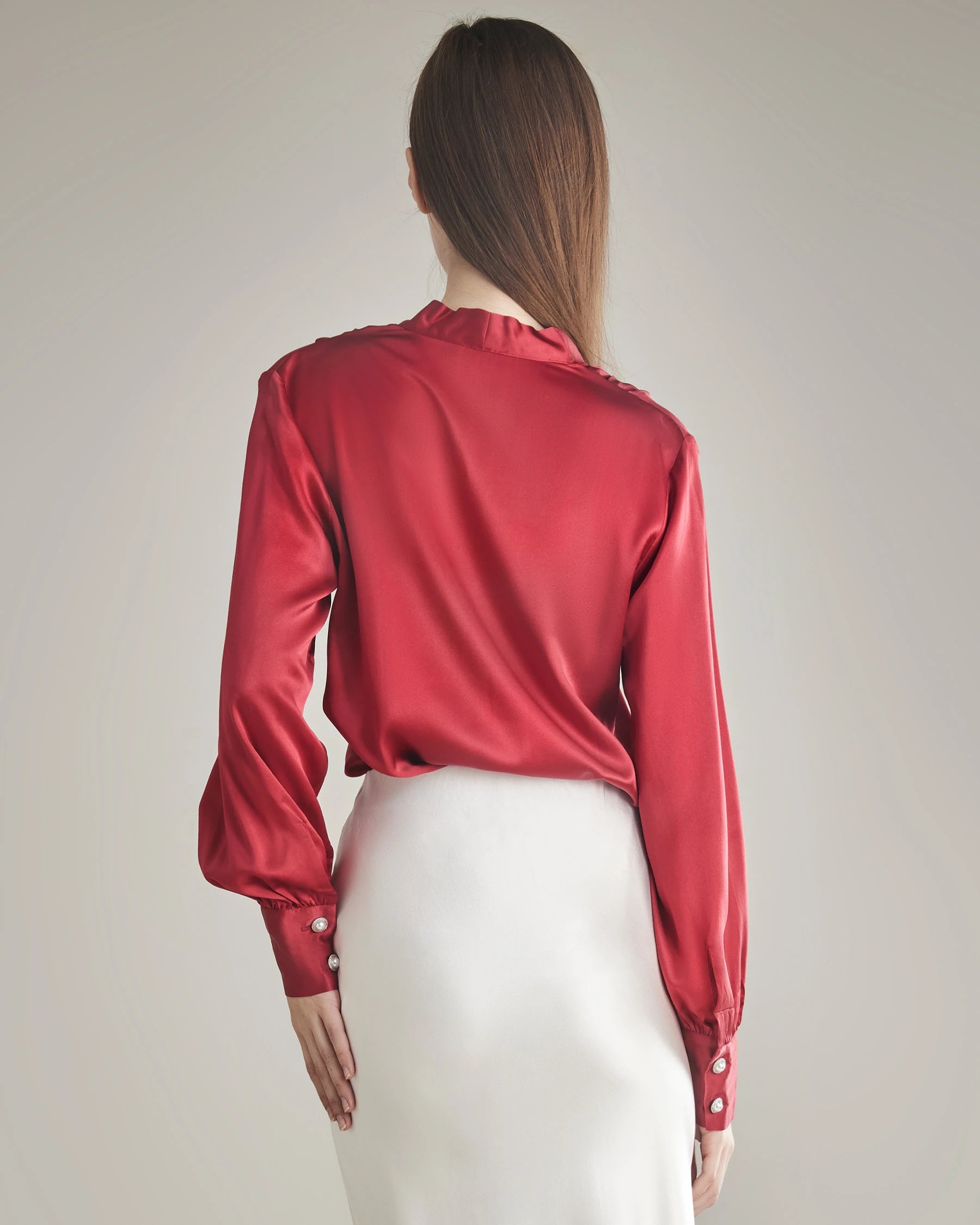 Elegant Women's Rhinestone Buttons Silk Blouse - Formal & Party Wear for Office, Dinner & Special Occasions