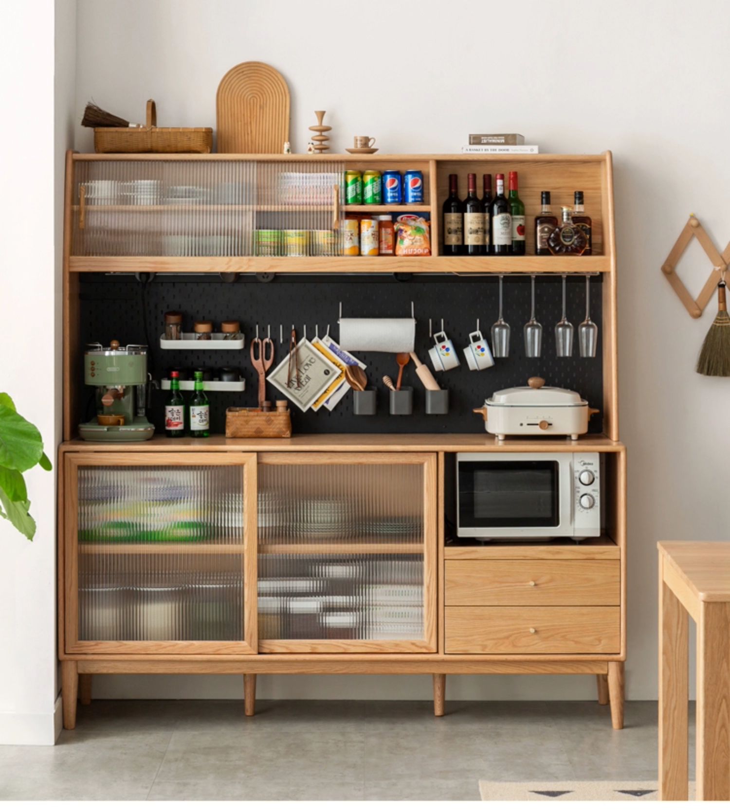 Solid Oak Wood Sideboard Buffet Cabinet - Multi-Functional Storage for Dining Room, Living Room & Entryway - Rustic Farmhouse Style Furniture for Home Decor
