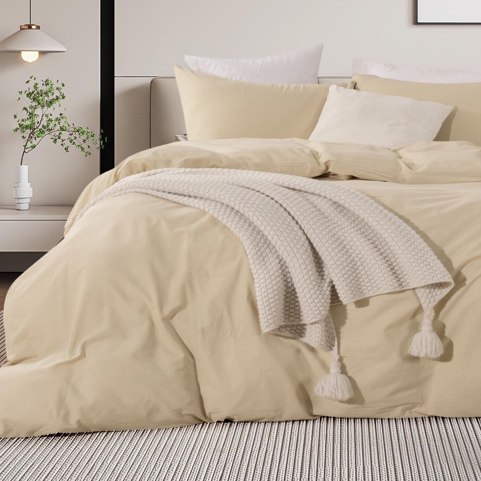 NEXHOME PRO Kids Twin Size Duvet Cover Set - 100% Organic Washed Cotton, Linen Look Textured, Beige 2-Piece Bedding with Zipper Closure | Breathable & Soft for All Seasons | Perfect for Kids' Bedrooms, Guest Rooms & Dormitories