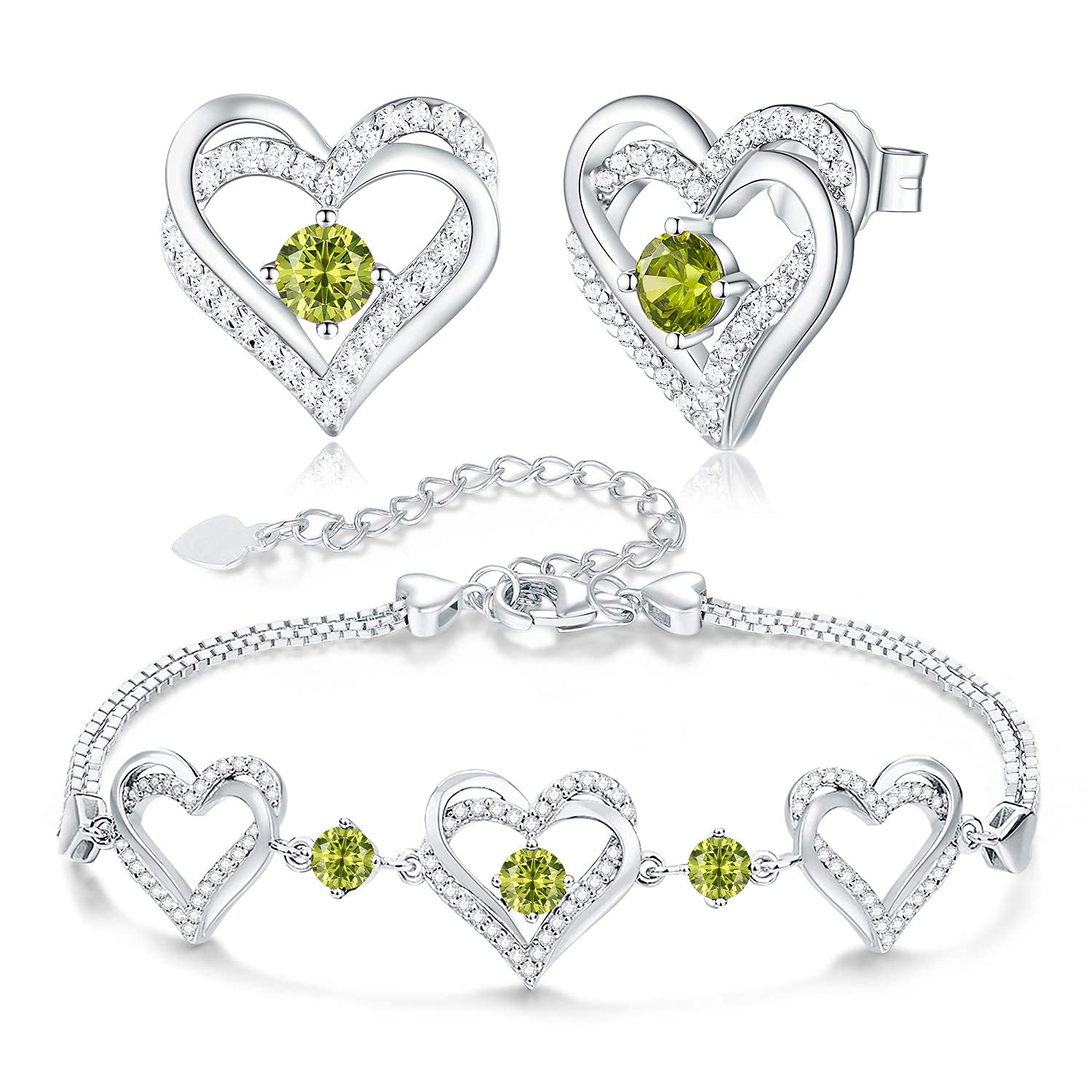 Forever Love Heart Birthstone Bracelet & Earrings Set for Women - 925 Sterling Silver Valentine's Day, Birthday Gift for Mom, Wife, Girlfriend | Perfect for Anniversaries, Mother's Day & Romantic Occasions