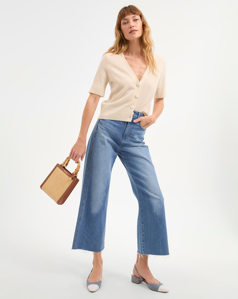 Solene Short Sleeve Cashmere Cardigan for Women - Soft Lightweight Summer Knit Sweater - Perfect for Office, Date Night & Casual Outings