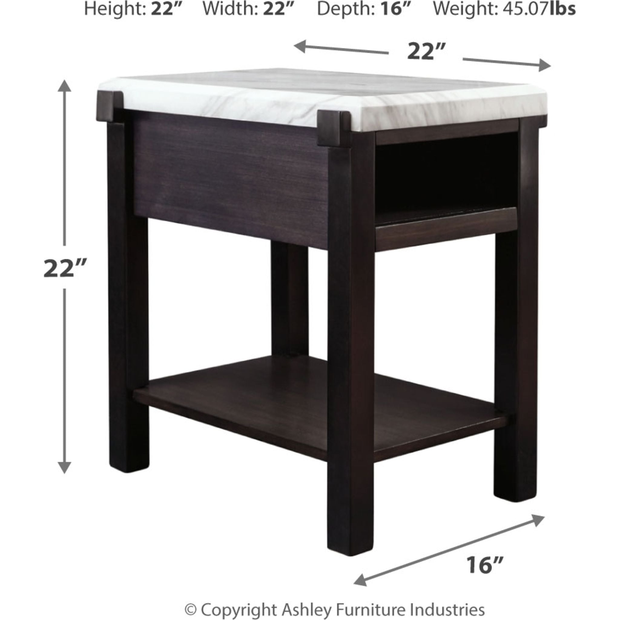 Ashfair Chair Side End Table - Dark Brown/White Accent Table for Living Room, Bedroom, or Office - Perfect for Holding Lamps, Books, and Drinks
