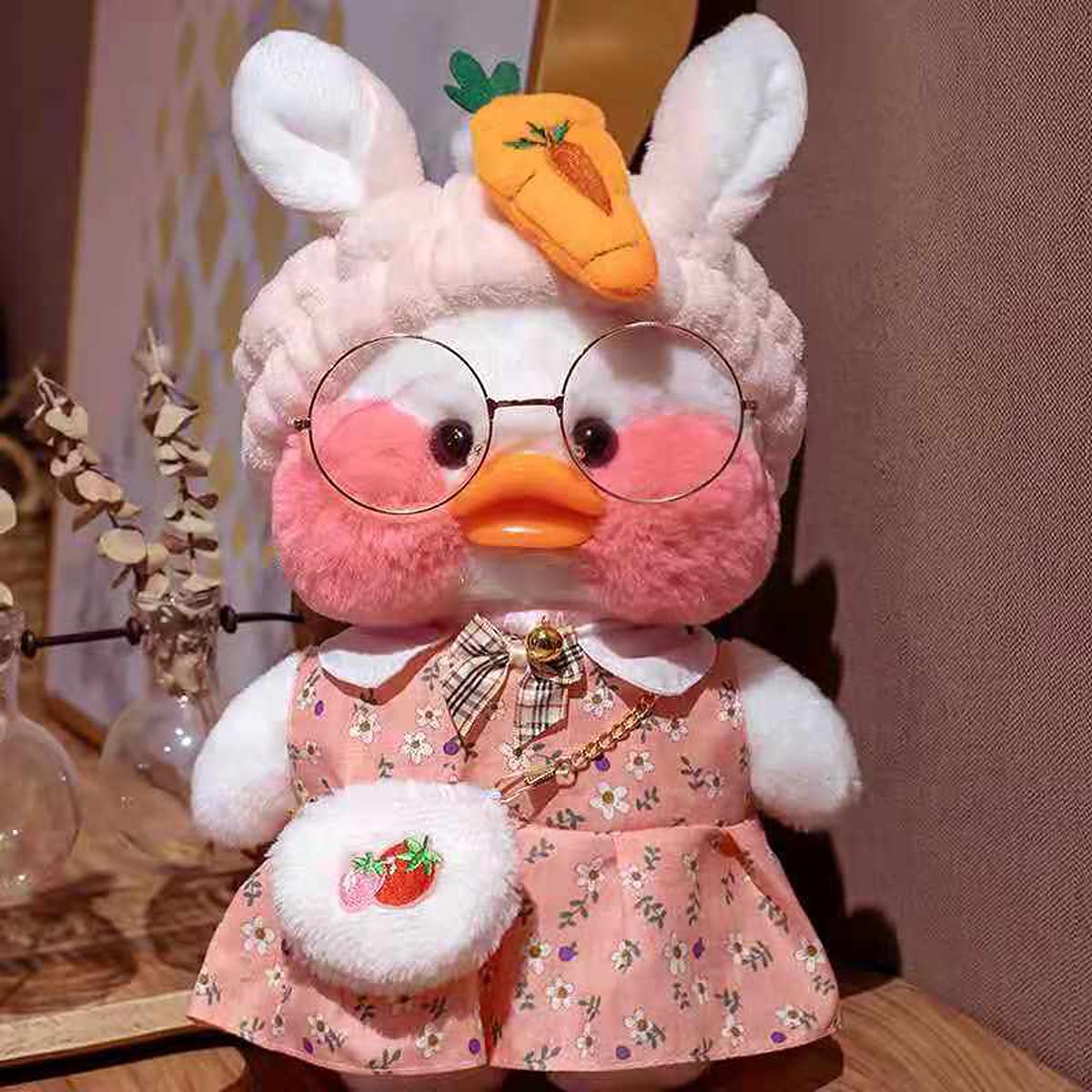 Soft White Duck Stuffed Animal Plush Toy - 12inch Cute Costumed Huggable Plushie for Kids, Girls | Perfect for Nursery Decor, DIY Projects, Birthday Gifts & Comfort Companions (30cm, White/Light Pink)