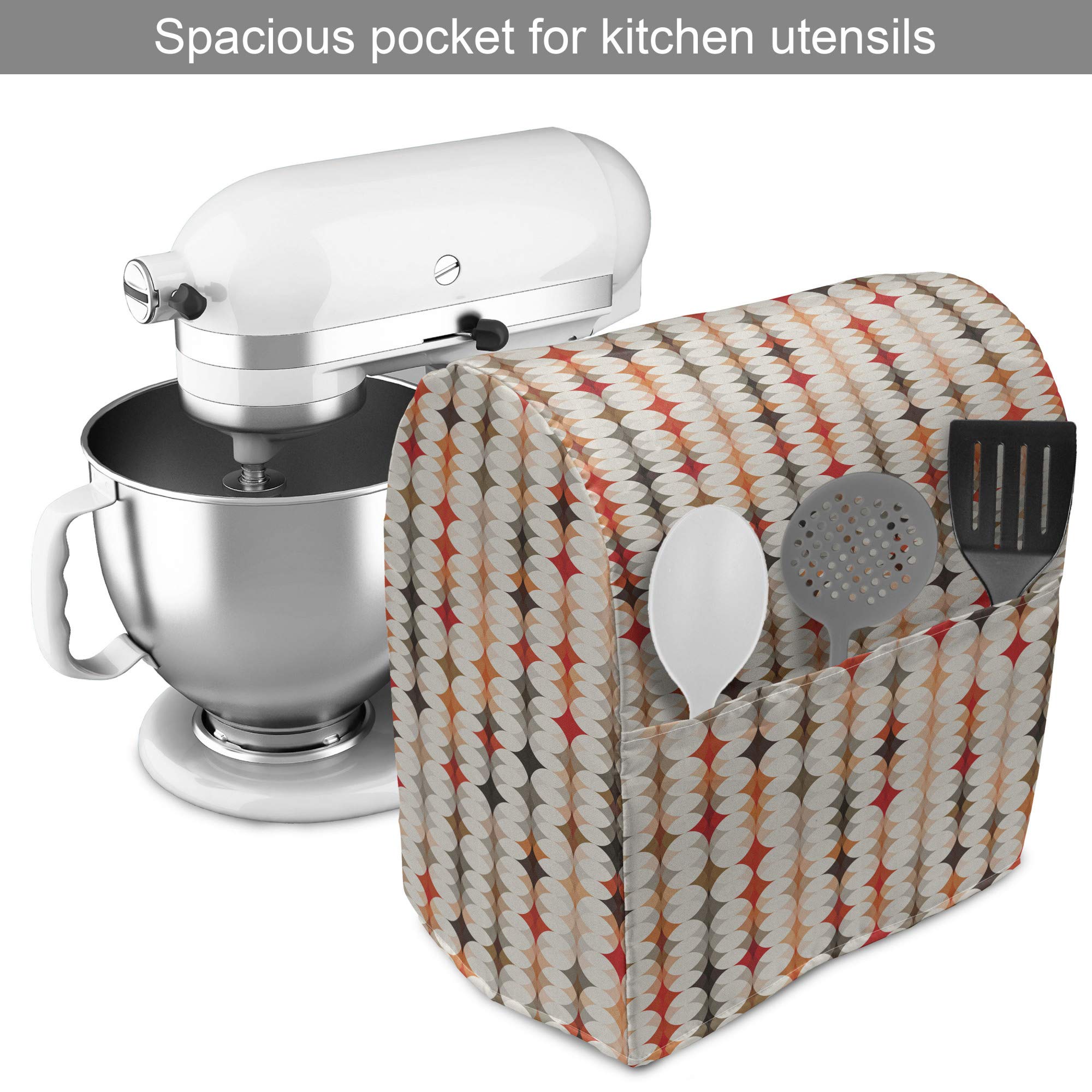 Ambesonne Vintage Geometric Stand Mixer Cover - Oval Mosaic Pattern in Orange Peach Red, 6-8 Quart Kitchen Appliance Organizer with Pocket | Perfect for Baking, Kitchen Organization & Countertop Protection