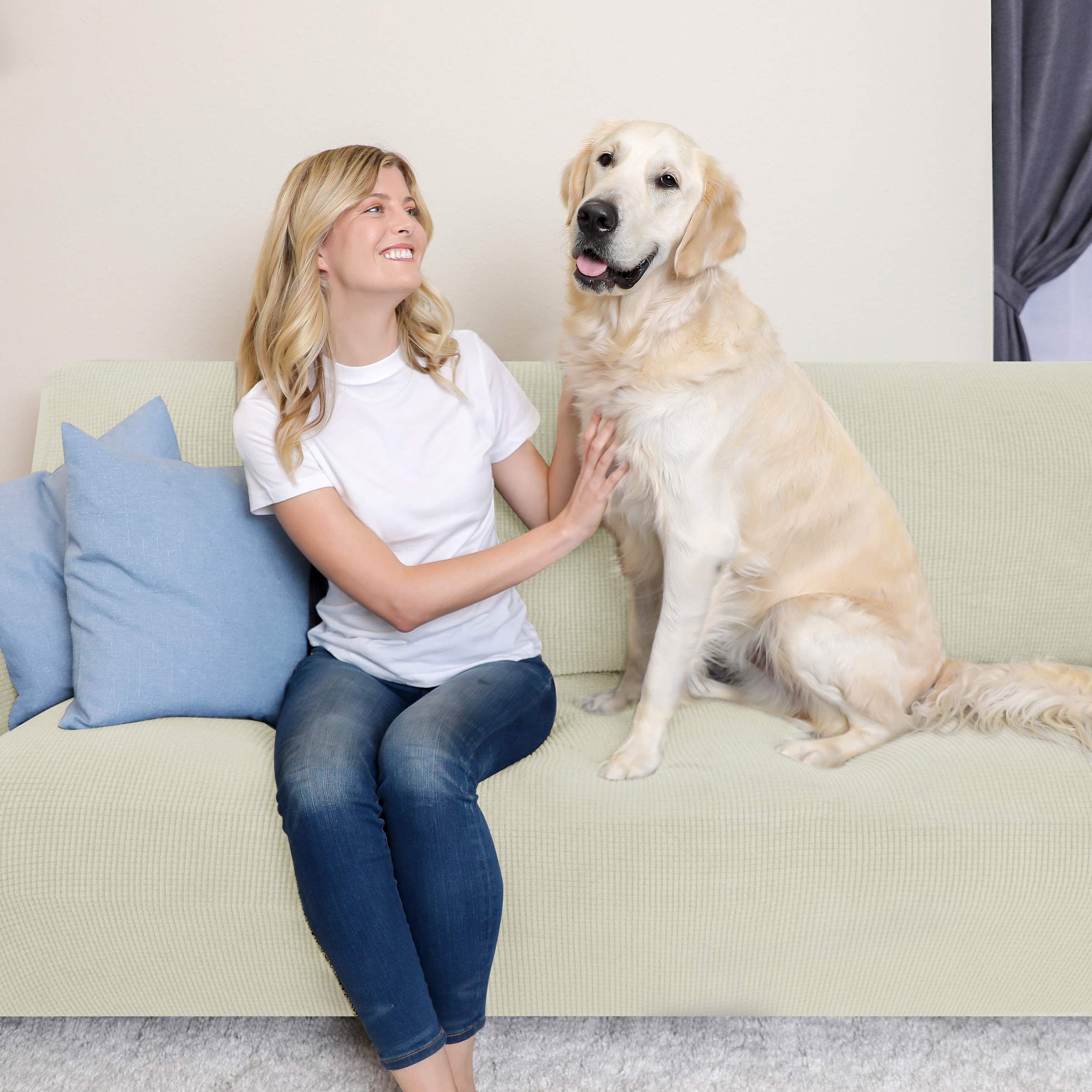 SUBRTEX Stretch Oversized Sofa Slipcover - Washable 4-Seater Couch Cover for Living Room (Ivory, X-Large) | Fits 4-Cushion Couches | Perfect for Home Decor & Pet Protection