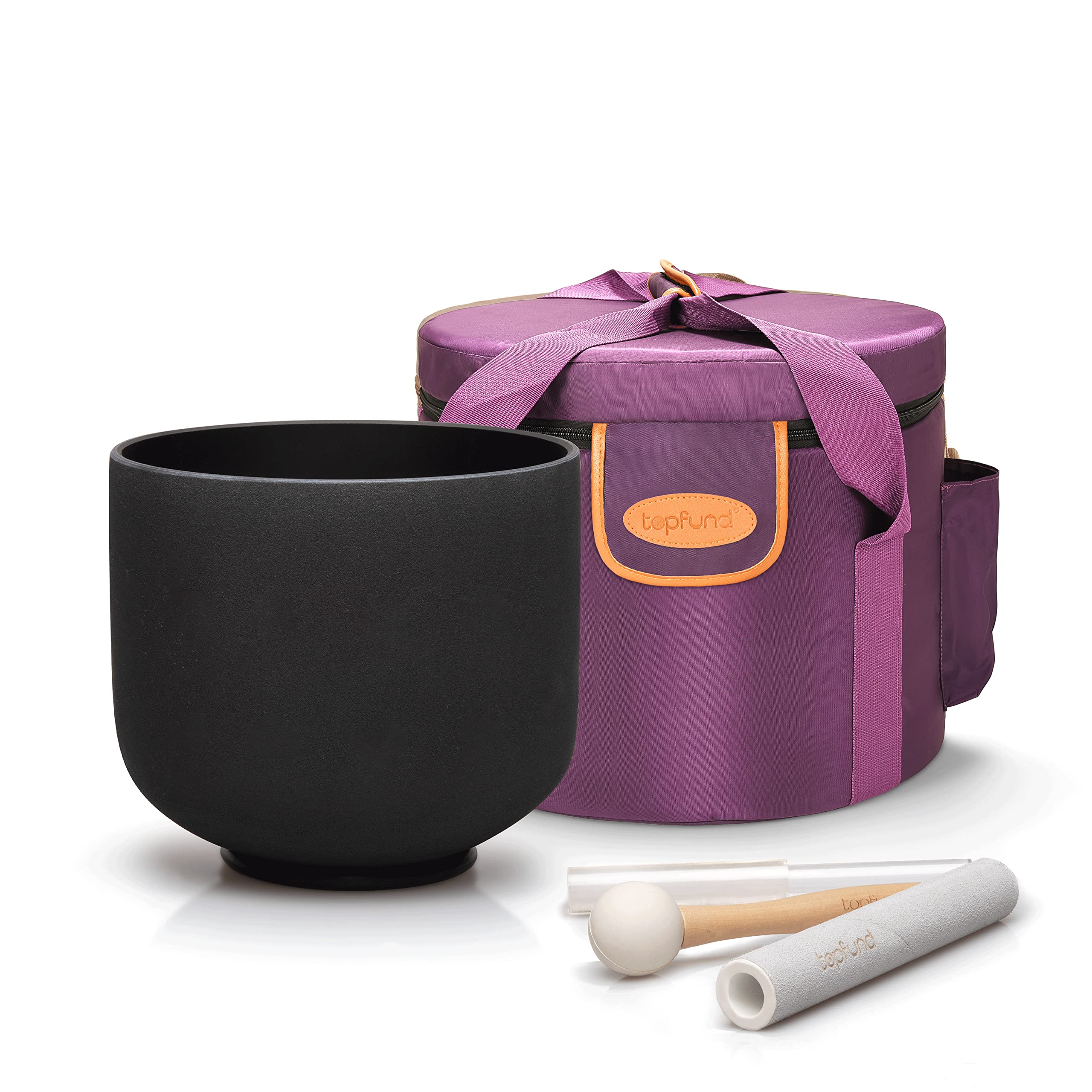 TOPFUND 8 Inch Black F Note Crystal Singing Bowl for Heart Chakra Healing - Includes Heavy Duty Carrying Case & Suede Mallet Striker - Perfect for Meditation, Sound Therapy, Yoga, and Spiritual Practices