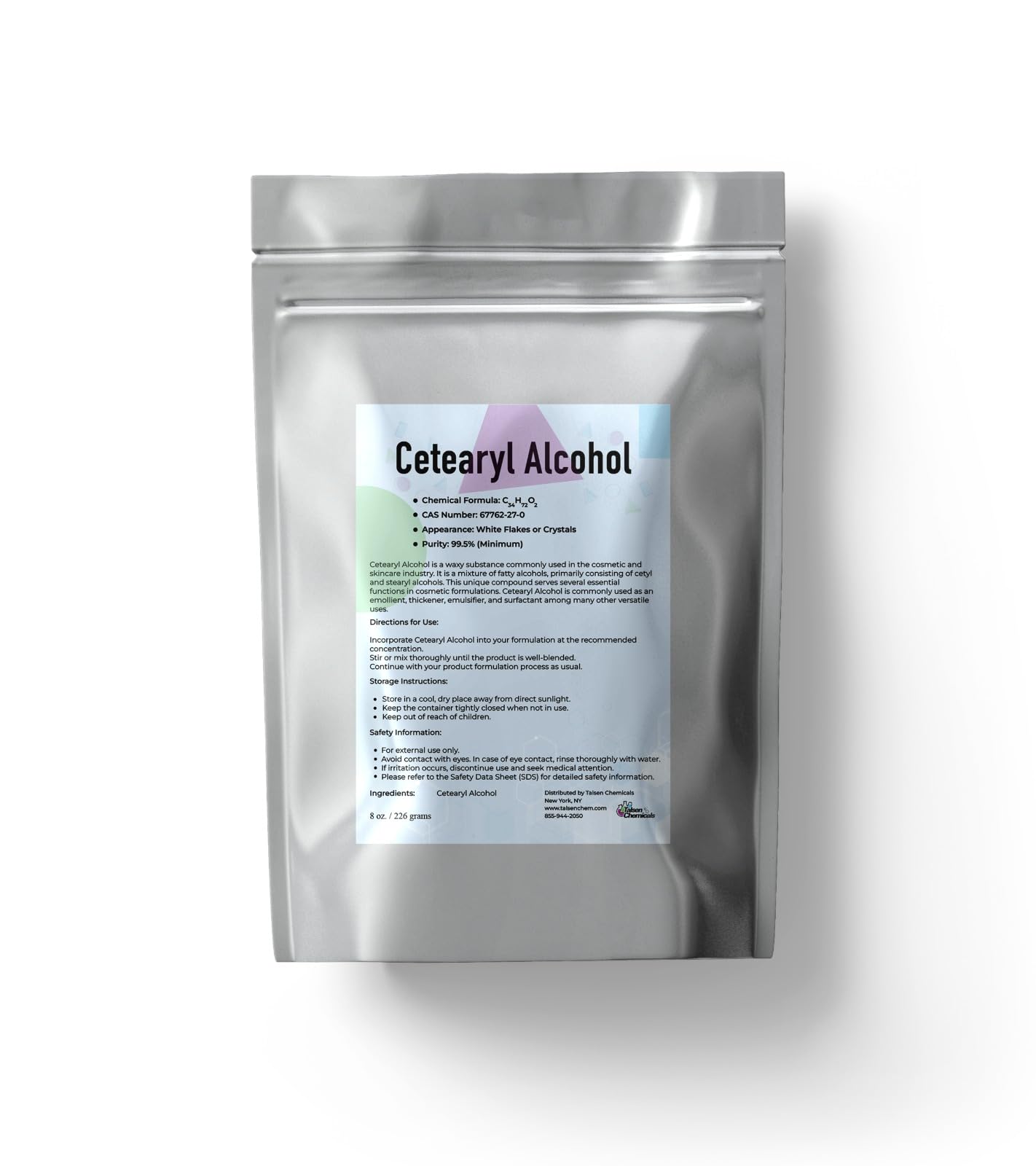 Premium Cetearyl Alcohol 16 Oz (453.6g) - Organic Emulsifying Wax for DIY Cosmetics, Body Butter, Conditioners, Scrubs & Creams | Talsen Chemicals | Perfect for Homemade Skincare & Haircare Products
