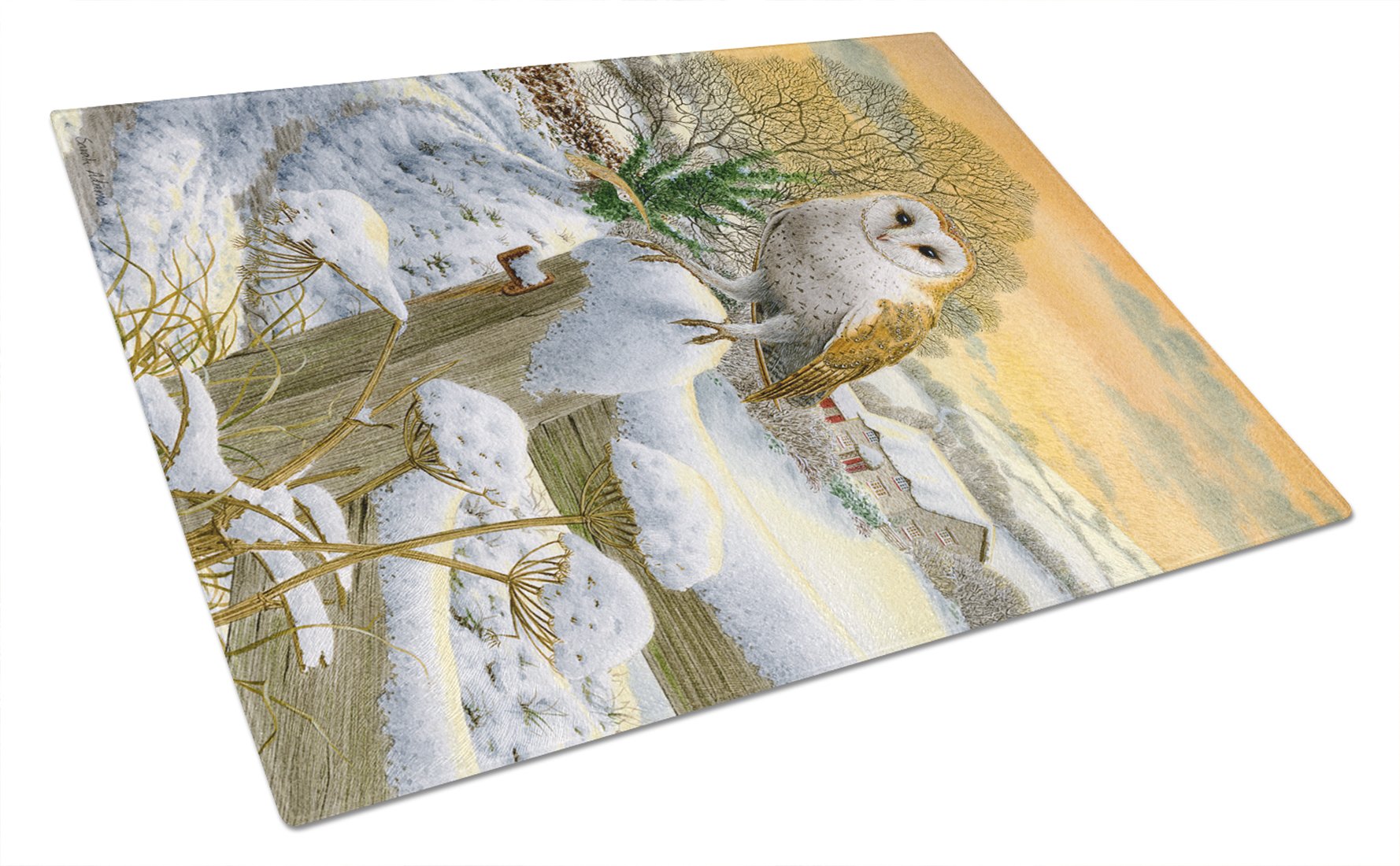 Sunset Barn Owl Tempered Glass Cutting Board - Large Decorative Kitchen Chopping & Serving Board (12x18 Inches) | Perfect for Food Prep, Charcuterie Displays & Home Decor Gifts