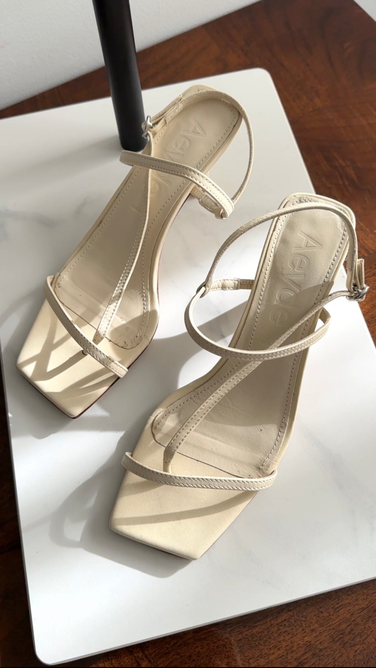 Aeyde Ivory Leather Elise Strappy Heel Sandals Women's Size 36.5 / US 6.5 - Elegant Summer Wedding & Party Shoes for Women