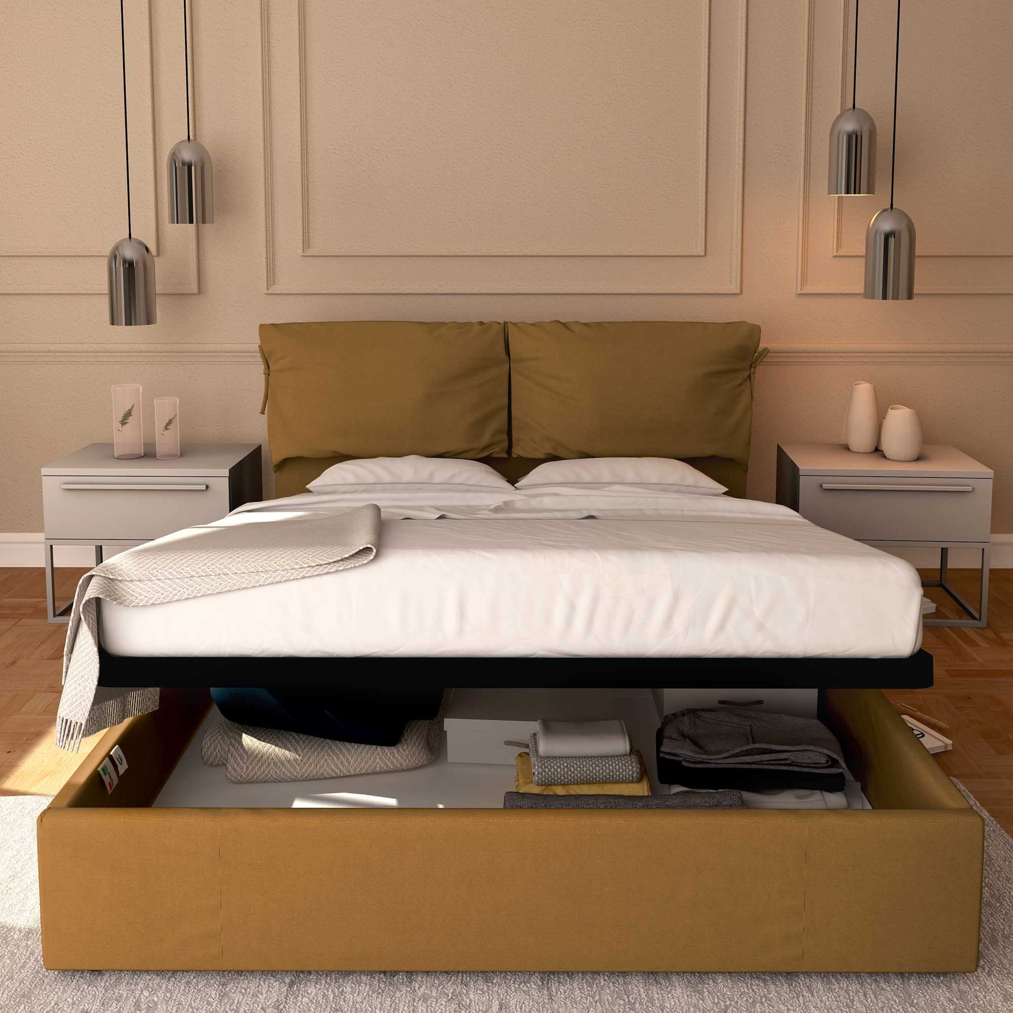Baldiflex Single Bed with Storage - Licia Soft Synthetic Leather Upholstery, Slatted Base for Single Mattresses, 140 x 200 cm, Padded Headboard, Hazel Color - Perfect for Small Bedrooms, Guest Rooms & Studio Apartments