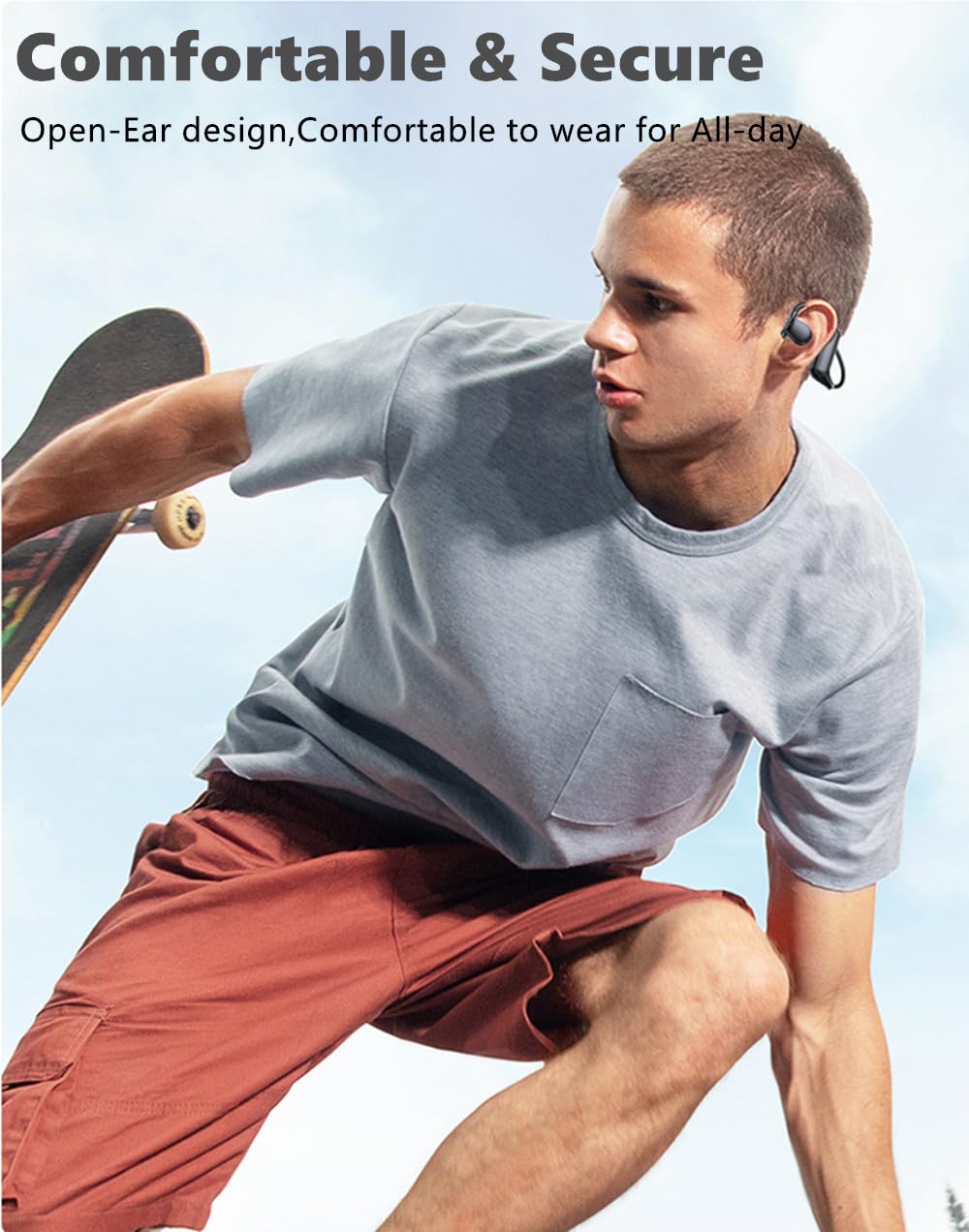 Bluetooth Bone Conduction Headphones - Open Ear Wireless Headset with 38H Playtime, IPX5 Waterproof - Perfect for Running, Cycling, Hiking, Driving & Workout - Sweatproof Sport Earphones for Active Lifestyle
