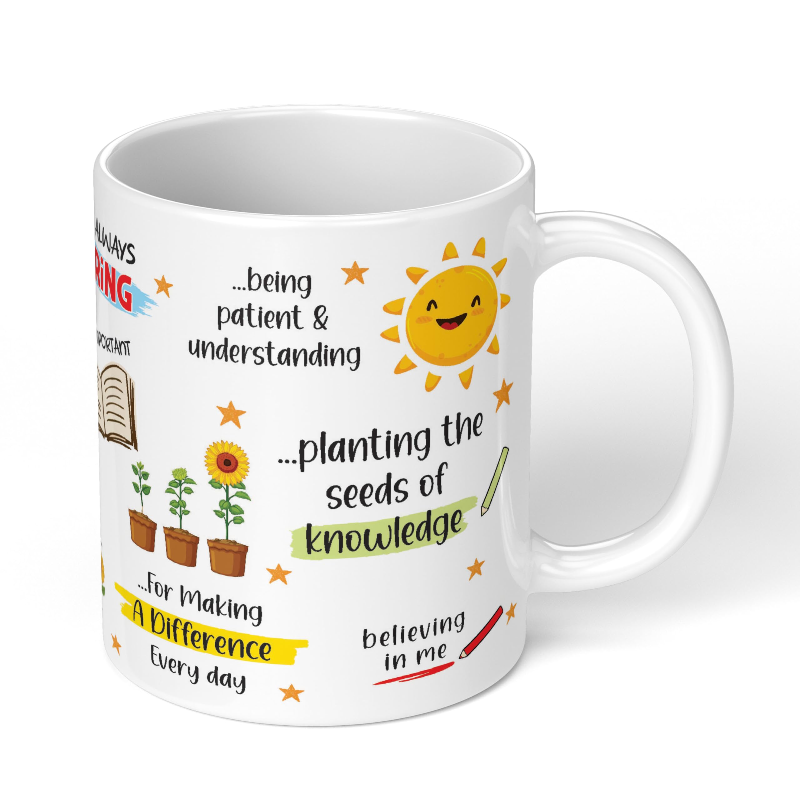 Personalized Teacher's Name Ceramic Mug 11oz - Best Thank You Gift for Teachers, Coffee & Tea Cup with 