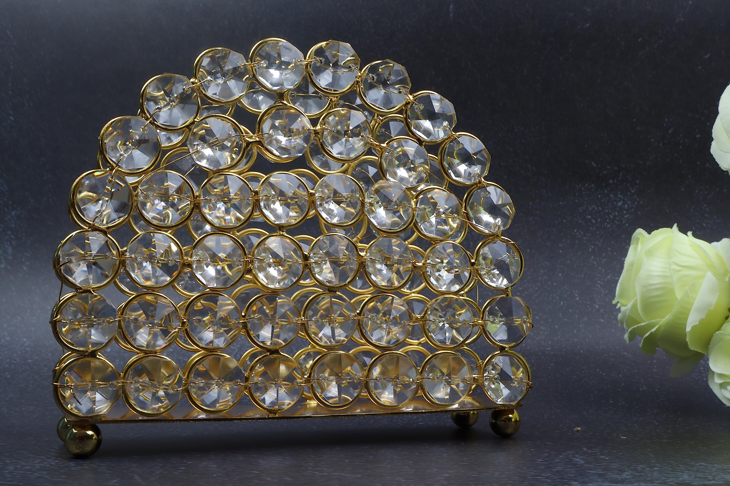 CentraLit Crystal Napkin Holder & Mail Organizer - Elegant Gold Standing Tissue Box for Dinner Table, Dresser, Office Decor - Perfect for Home, Restaurant & Wedding Decorations