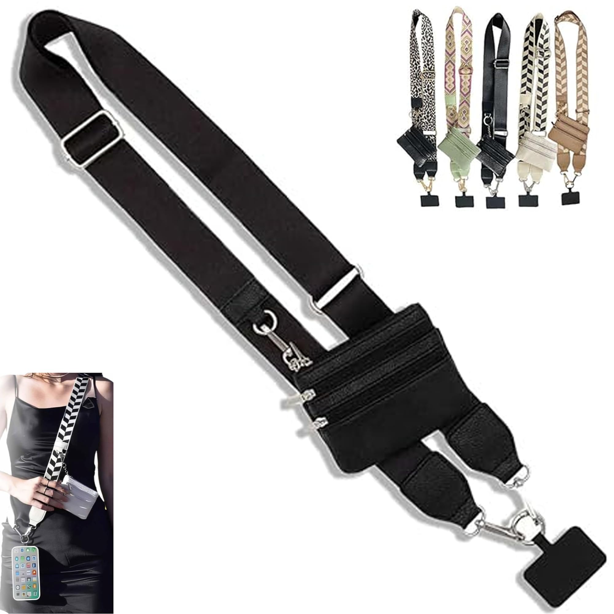Zippered Pouch Phone Strap with Crossbody Wallet - Secure Travel Organizer for Phone, Cards & Cash (Black) | Perfect for Daily Commute, Shopping & Outdoor Activities