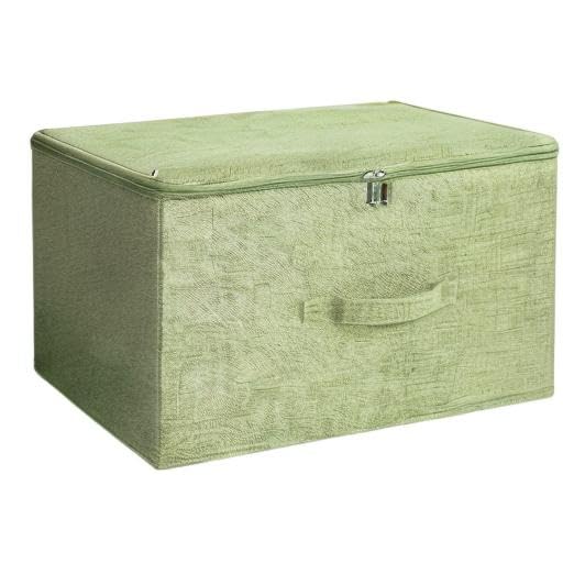 ANMINY 2-Pack Large Foldable Storage Bins with Zipper Lid & Handles - PP Plastic Board & Cotton Linen Fabric Organizer Box for Closet, Clothes, Toys, Home Organization (Green) - Perfect for Bedroom, Nursery, Office & Travel Storage Solutions