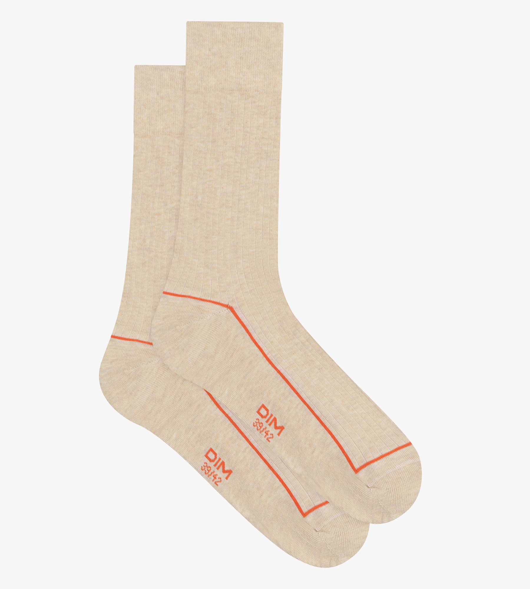 Men's Ribbed Cotton Socks Beige with Colored Trim - Comfortable Casual Wear for Everyday, Office & Travel