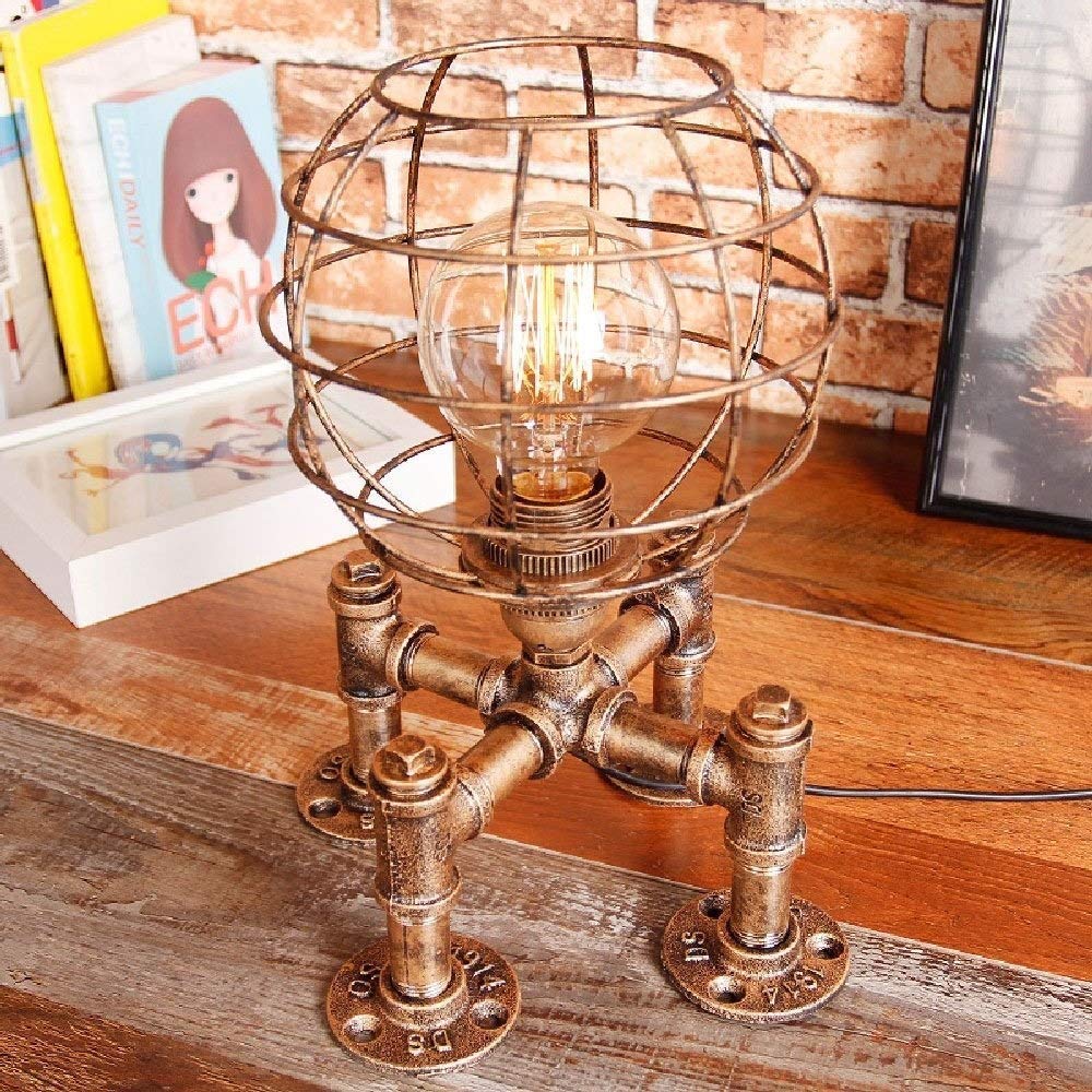Vintage Industrial Steampunk Desk Lamp - Antique Wrought Iron E27 Edison Table Light with Metal Stand for Bedroom, Living Room, Bar & Office Decor | Retro Loft Lighting for Home, Cafe and Workspace Ambience