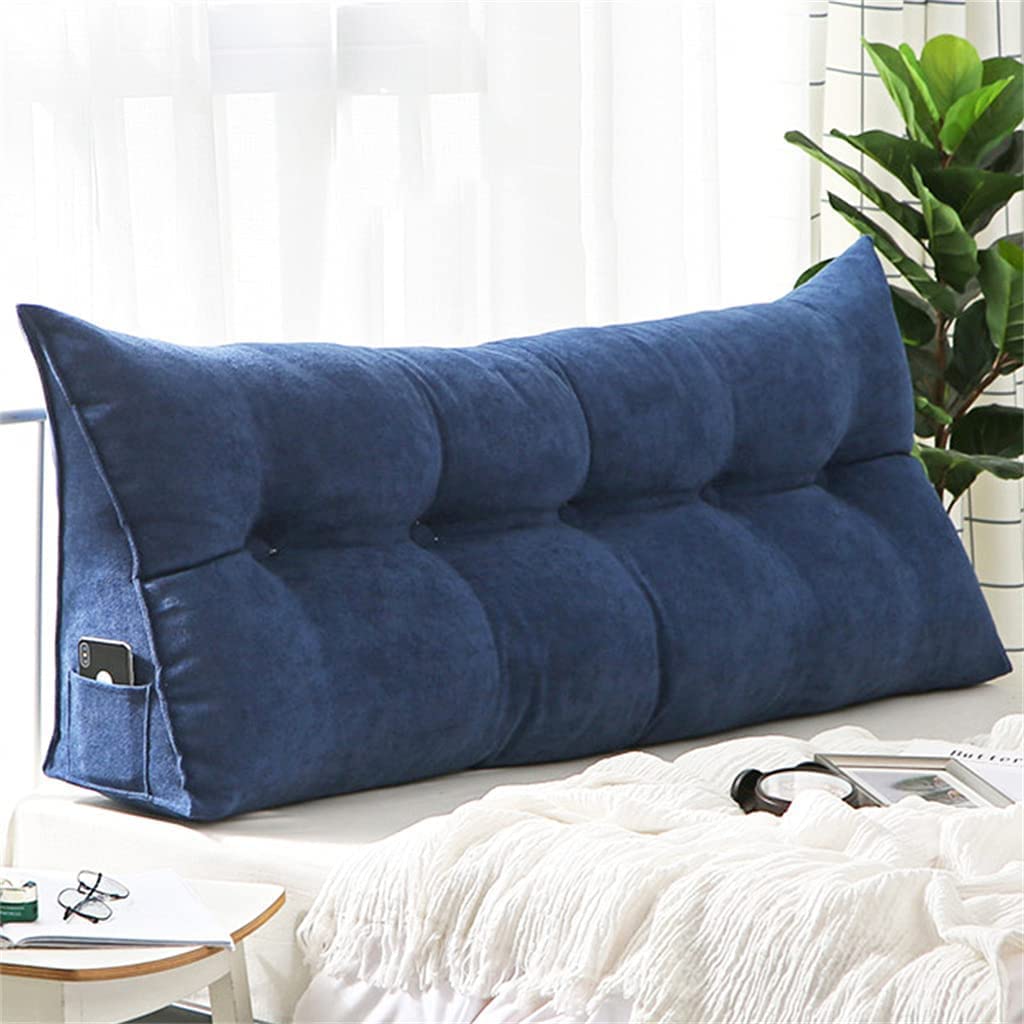 Large Blue Upholstered Triangular Wedge Pillow - 180cm Headboard Cushion for Bed, Sofa & Tatami | Perfect for Bed Rest, Kids Playroom & Reading Nook | Comfortable Bolster Support for Adults & Children