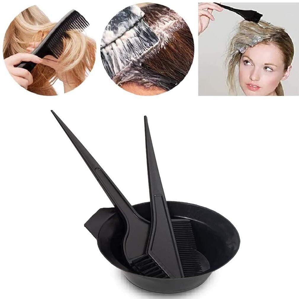 E-DUNIA Hair Dye Kit - 4 Piece Plastic Dye Brush & Mixing Bowl Set with 3 Brushes (Black) for Professional Salon & At-Home Hair Coloring