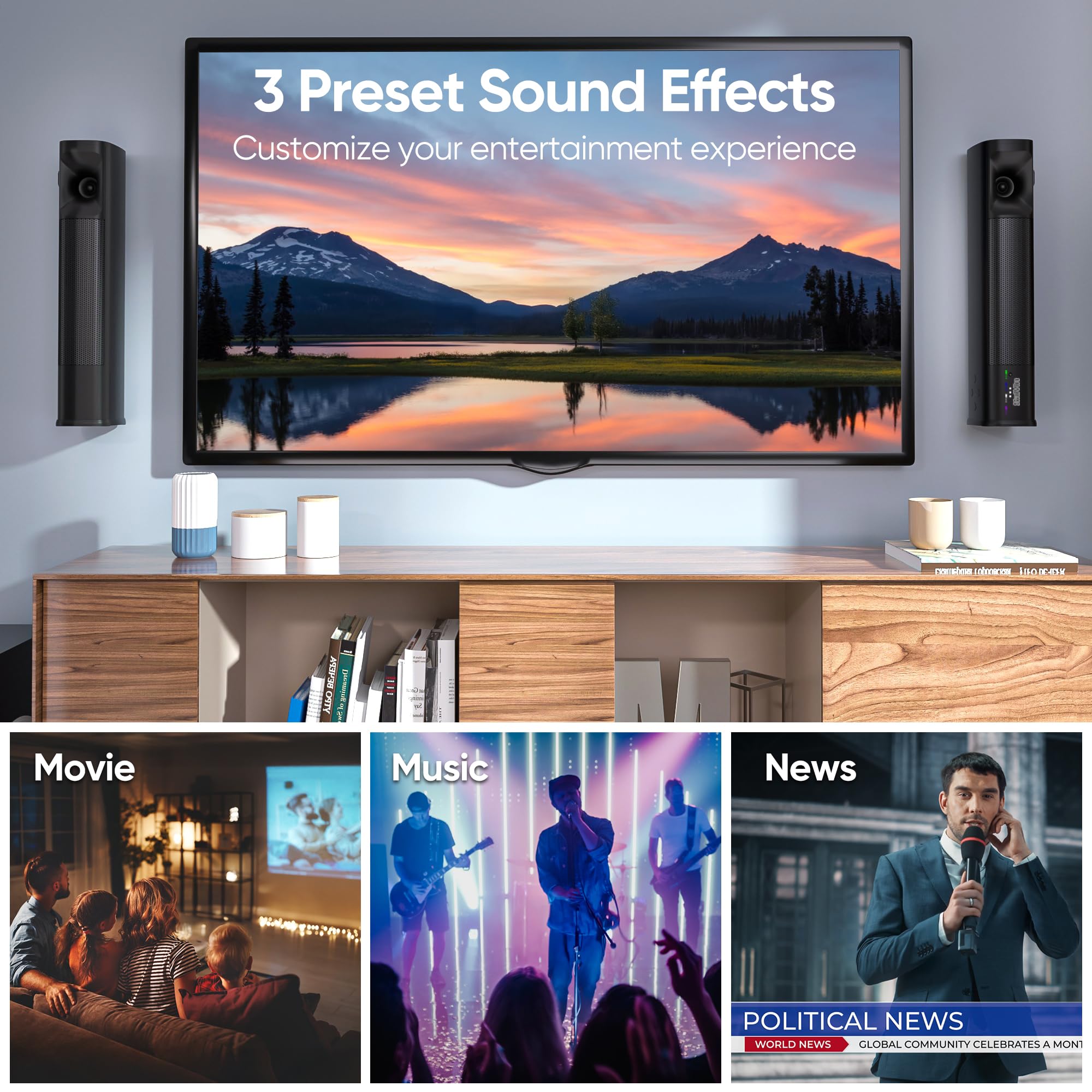 Saiyin 100W Sound Bar with Subwoofer for Smart TV - Detachable Home Theater System with Horn Tweeter, Adjustable Bass, HDMI-ARC, Bluetooth, Optical & AUX - Perfect for Movie Nights & Gaming