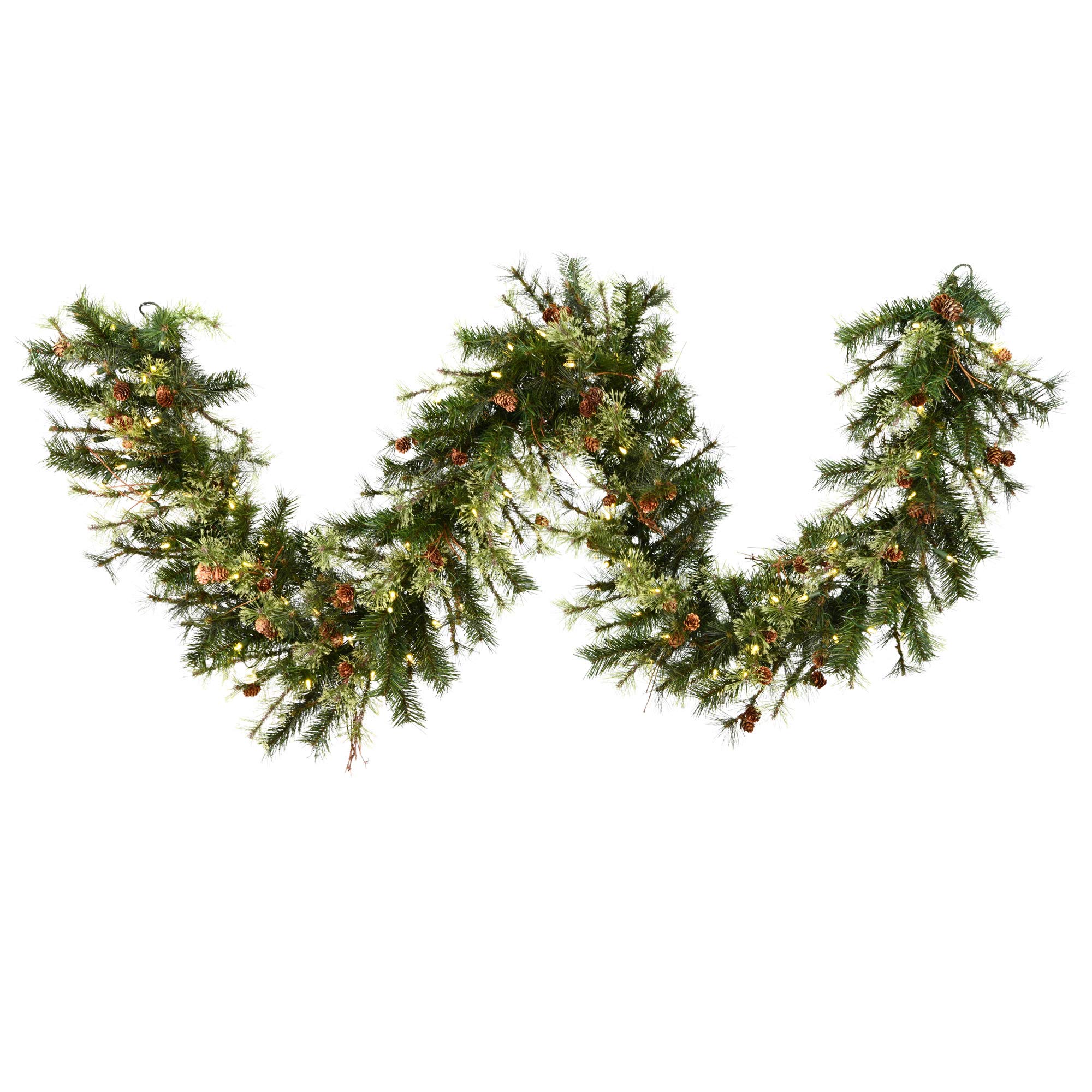 Vickerman 9ft Mixed Country Pine Artificial Christmas Garland with Warm White Dura-Lit LED Lights - Faux Mixed Needle Holiday Garland for Indoor Seasonal Home Decor - Perfect for Fireplace Mantel, Staircase & Christmas Tree Decoration
