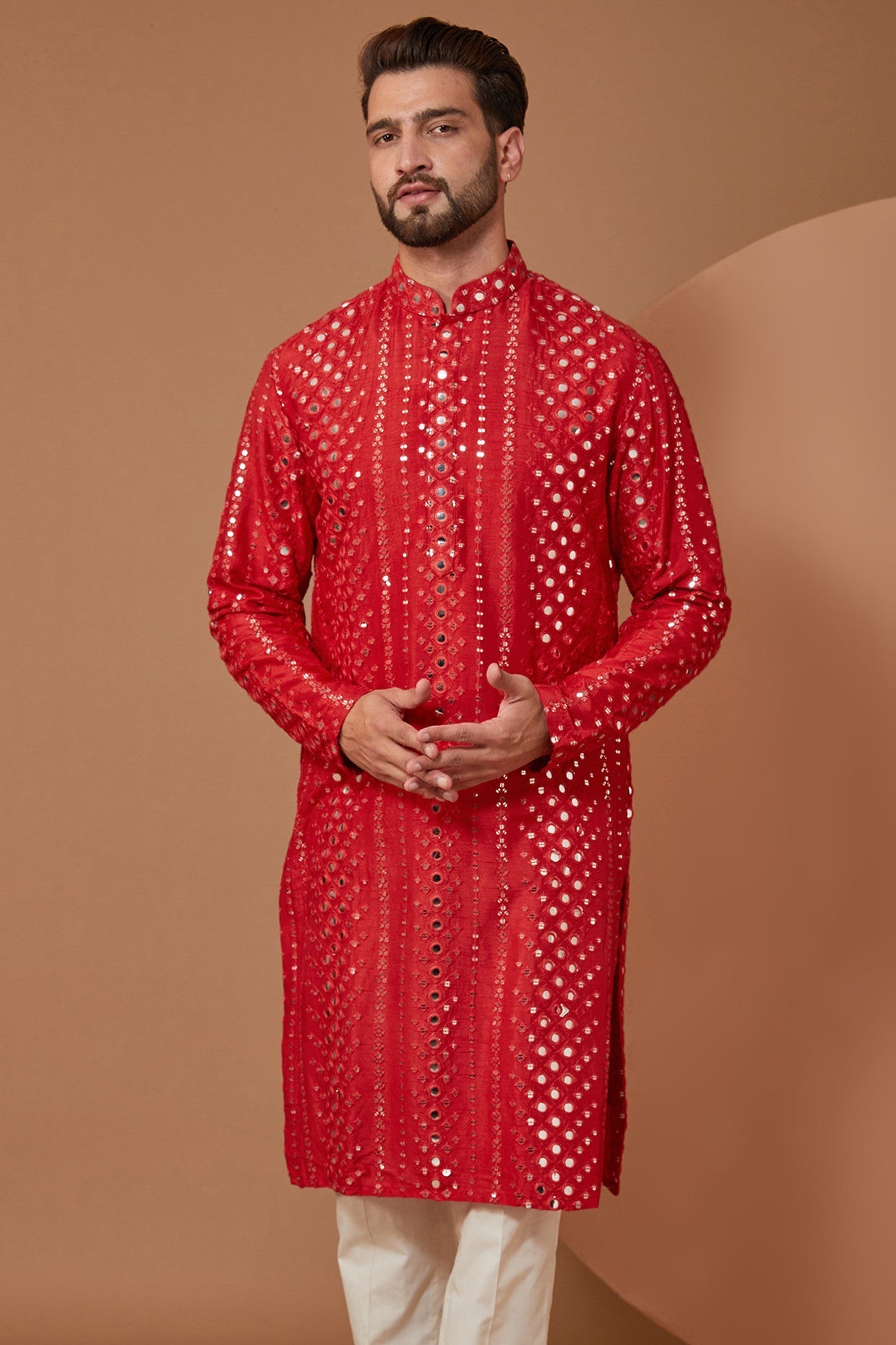 Stylish Red Mirror Work Kurta for Women - Traditional Indian Embroidered Tunic Top - Perfect for Festivals, Weddings & Ethnic Occasions