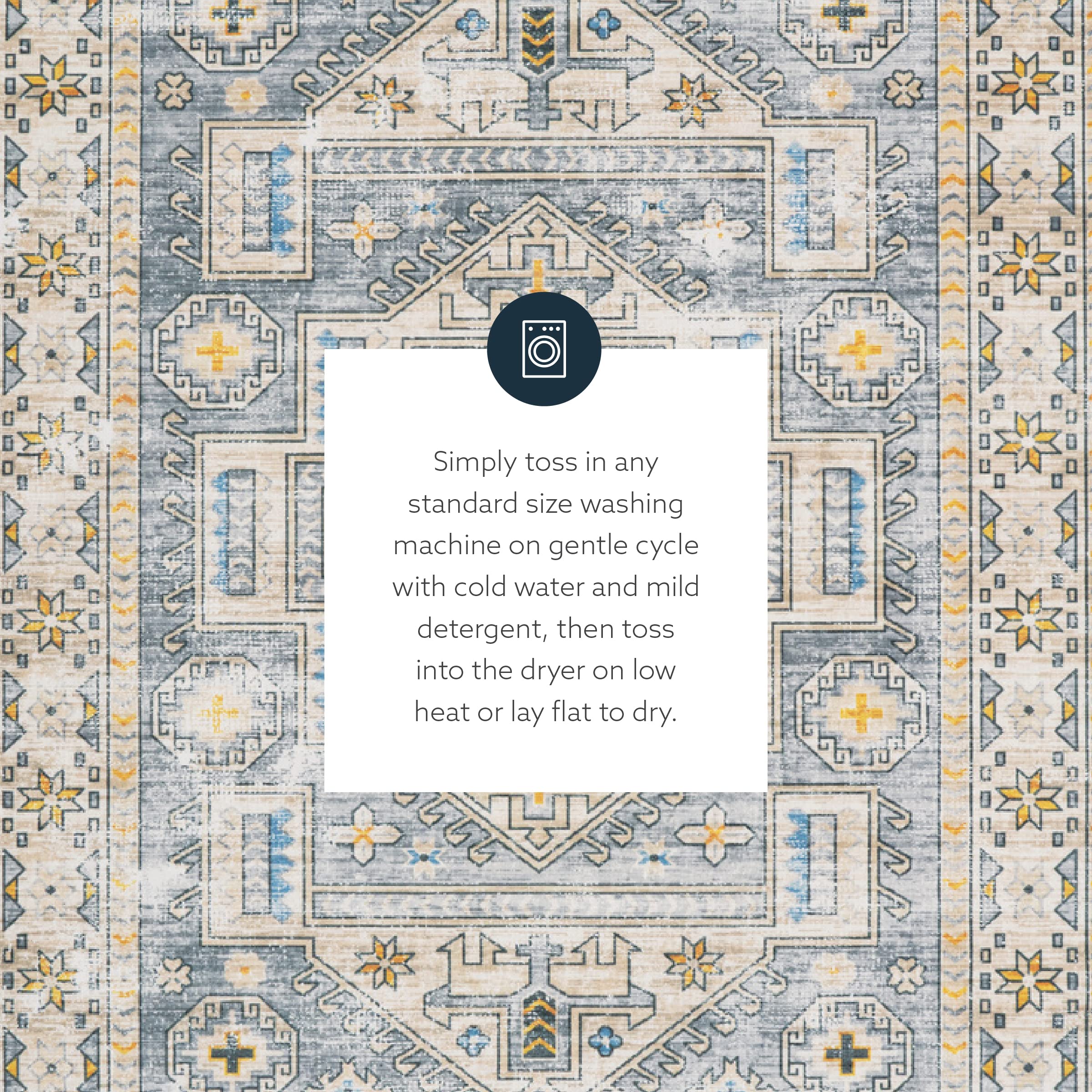 Linon Home Decor Washable Area Rug 5' x 7' - Soft Grey & Beige Modern Design for Living Room, Bedroom, Nursery | Indoor Non-Slip Floor Mat Easy to Clean