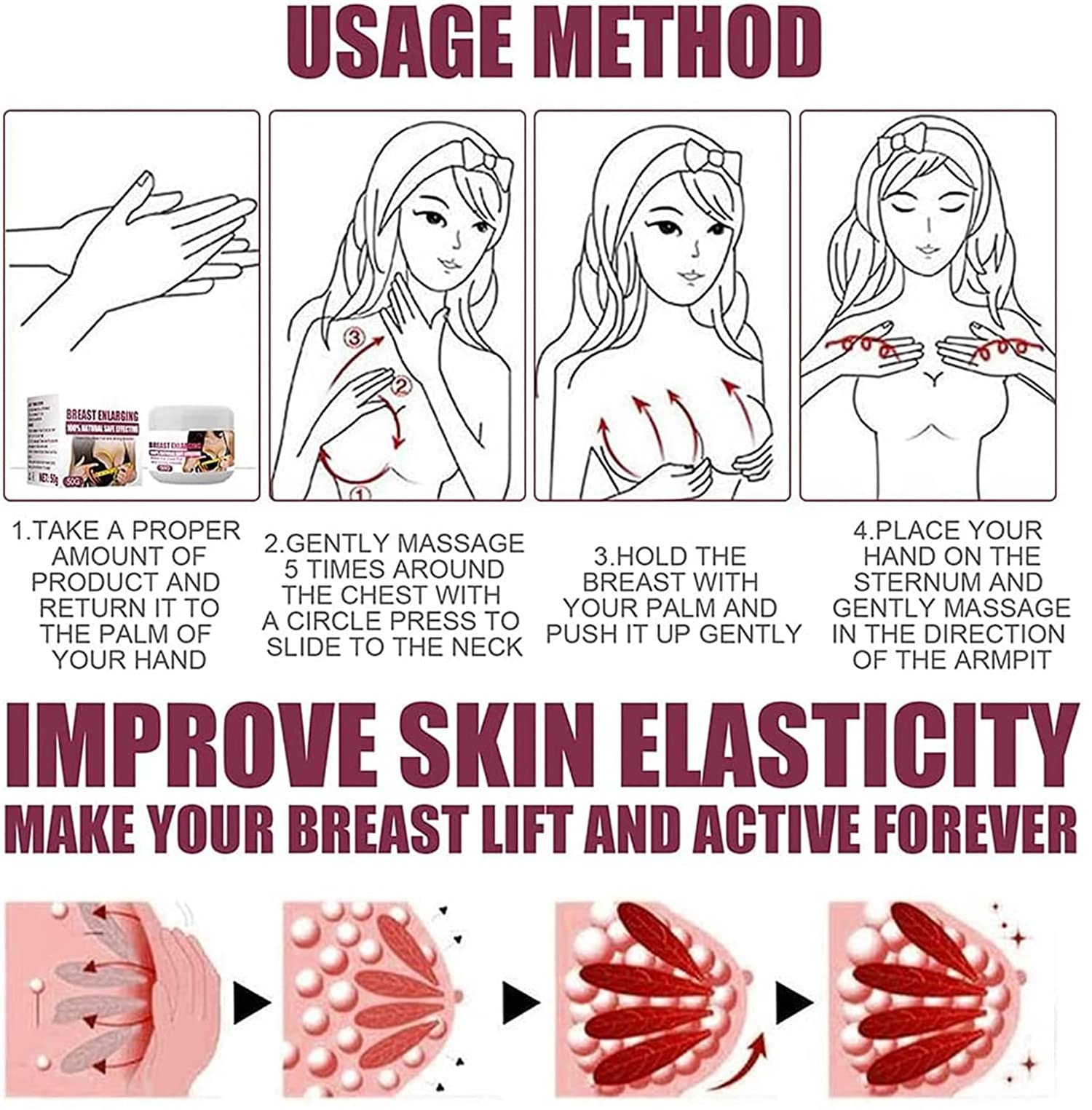 Natural Breast Enhancement & Firming Cream for Women - Breast Enlargement & Care Massage Cream with Lifting Effect - Also Works for Hip & Buttock Tightening (2 Pack) - Perfect for Daily Skincare Routine & Body Contouring