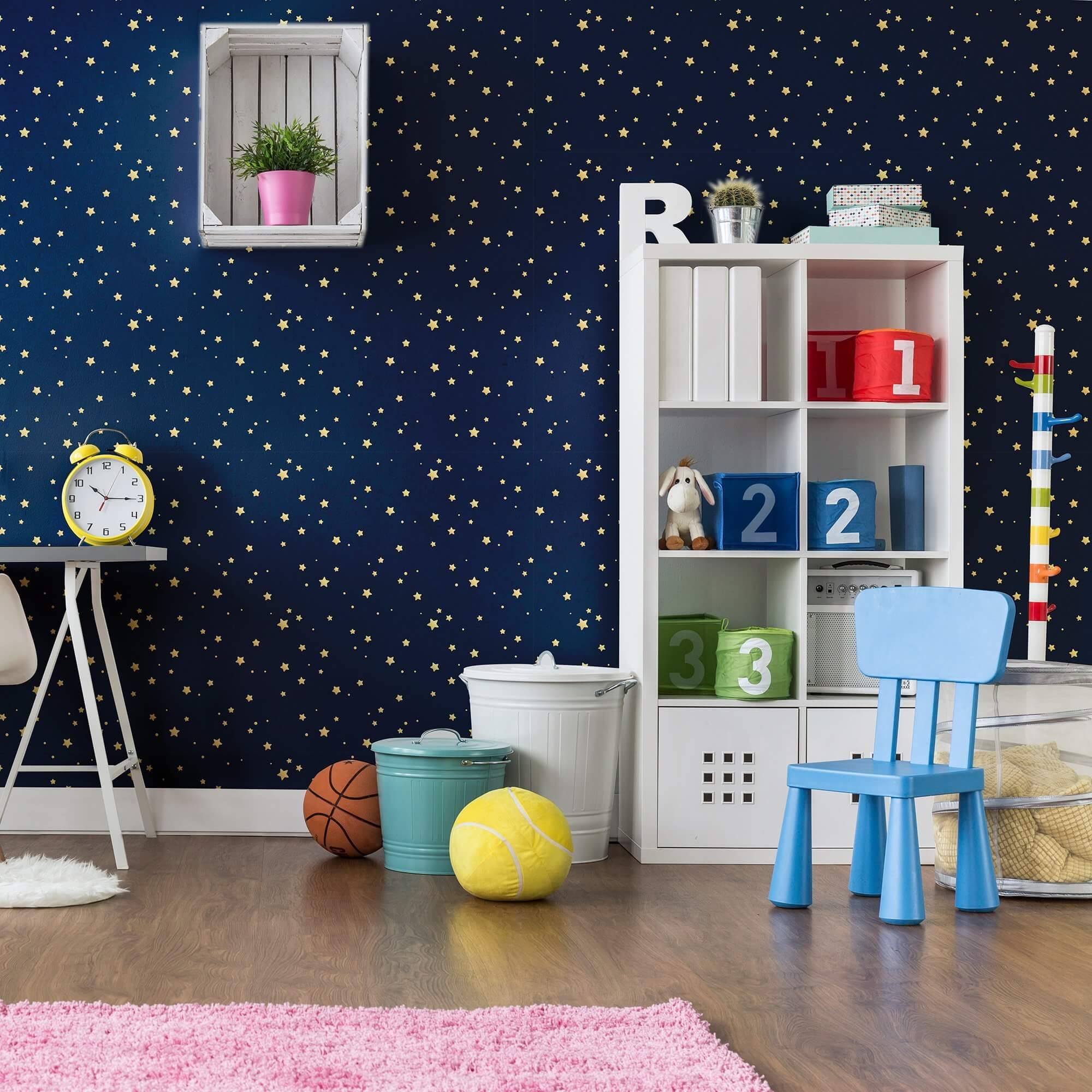 Yellow Star Kids Peel and Stick Removable Wallpaper - Self-Adhesive Nursery Decor for Bedroom, Playroom & Dorm - Easy to Apply & Remove - 22