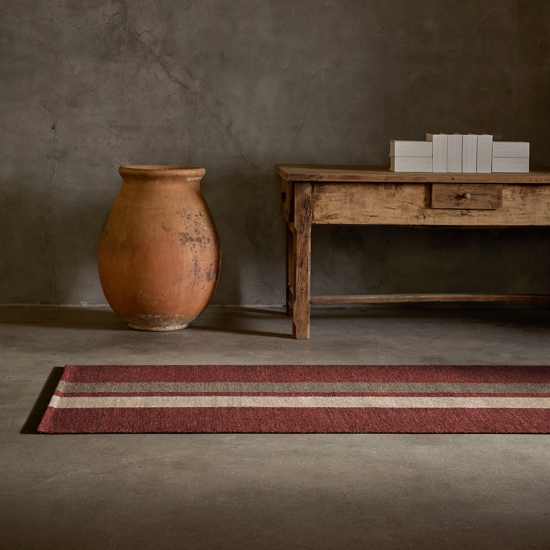 Double Stripe Runner Rug - Wine, Flint, Oyster Color Options - Perfect for Hallway, Bedroom, or Living Room Floor Decor