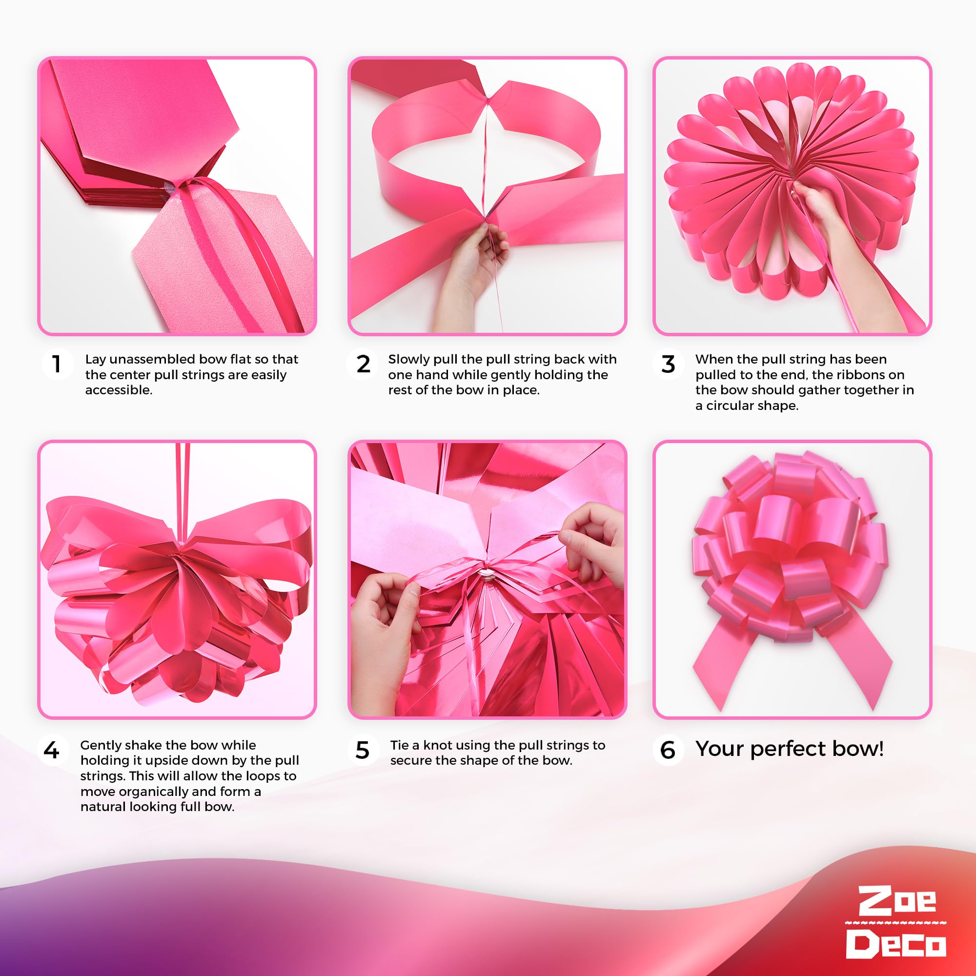 Zoe Deco 23-Inch Pink Round Car Bow - Giant Gift Wrapping Bow for Birthday, Christmas & Special Occasions | Perfect for Car Decor, Present Toppers & Holiday Vehicle Accessories