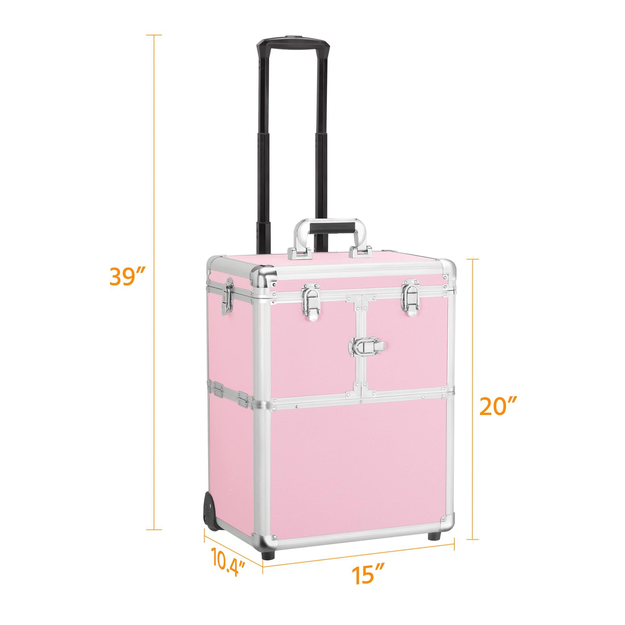 Yaheetech Professional Rolling Makeup Train Case - Travel Cosmetic Trolley with Wheels, Beauty Organizer for Makeup Artists & Salon (Pink) | Perfect for Travel, Bridal Makeup & Mobile Beauty Services